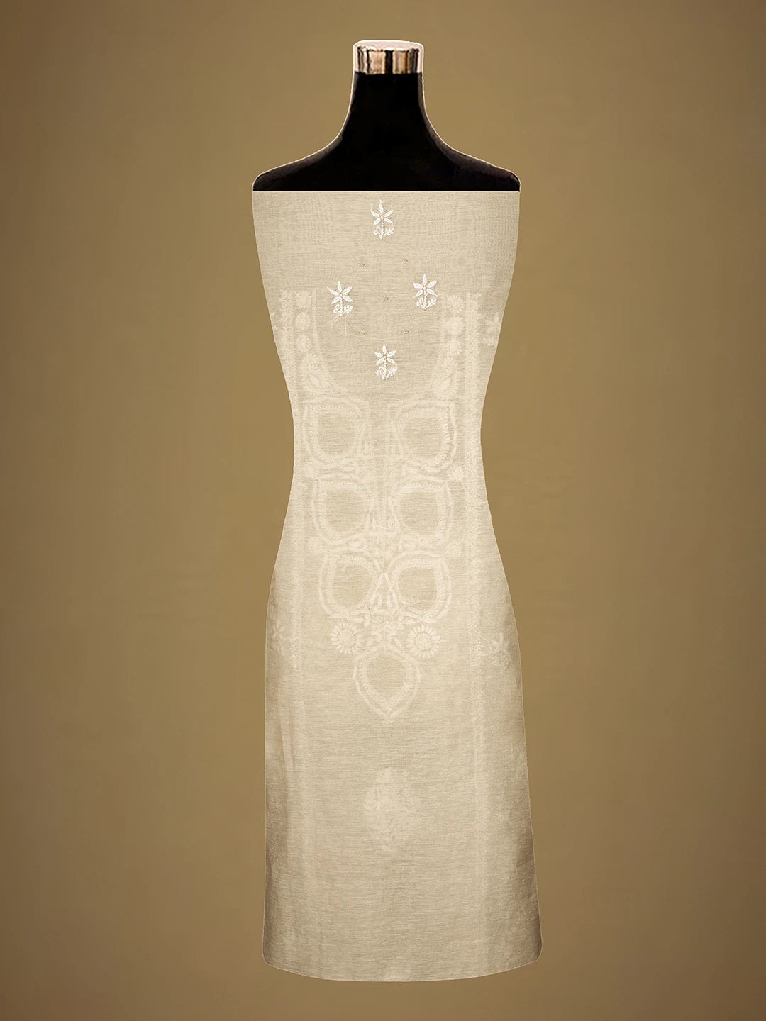 Ada Hand Embroidered Fawn Chanderi Lucknowi Chikankari Unstitched Suit Piece With Cutdana Work 01A709322