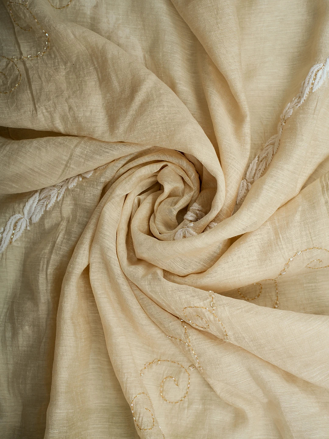 Ada Hand Embroidered Fawn Chanderi Lucknowi Chikankari Unstitched Suit Piece With Cutdana Work 01A709322