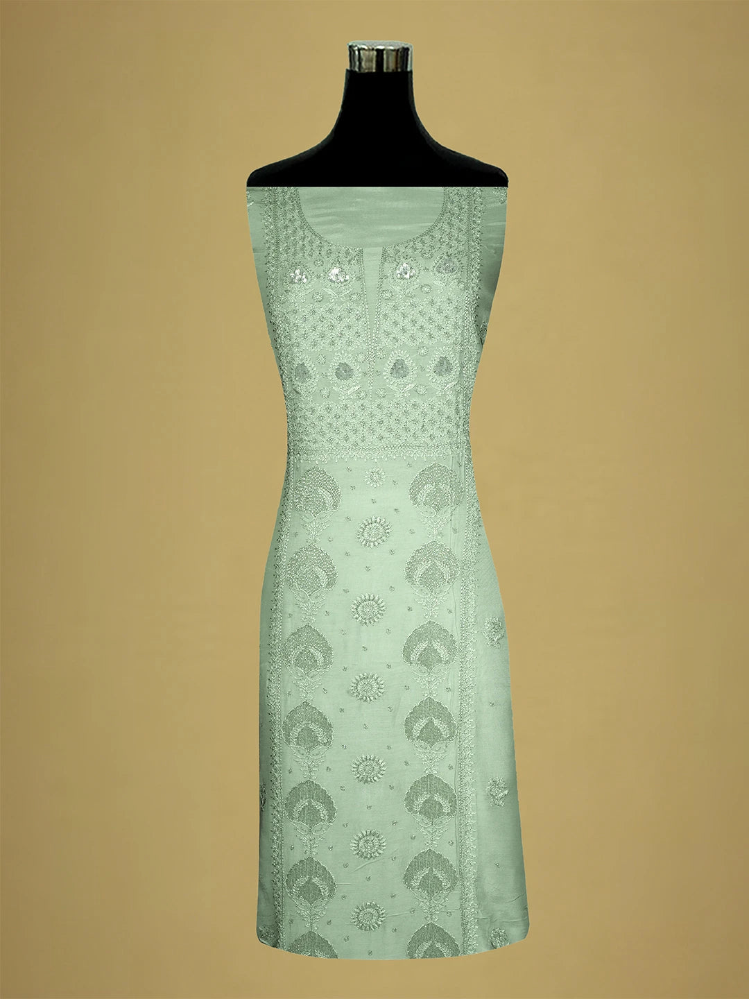 Ada Hand Embroidered Olive Green Maslin Lucknowi Chikankari Unstitched Suit Piece With Cutdana Work 01A709326