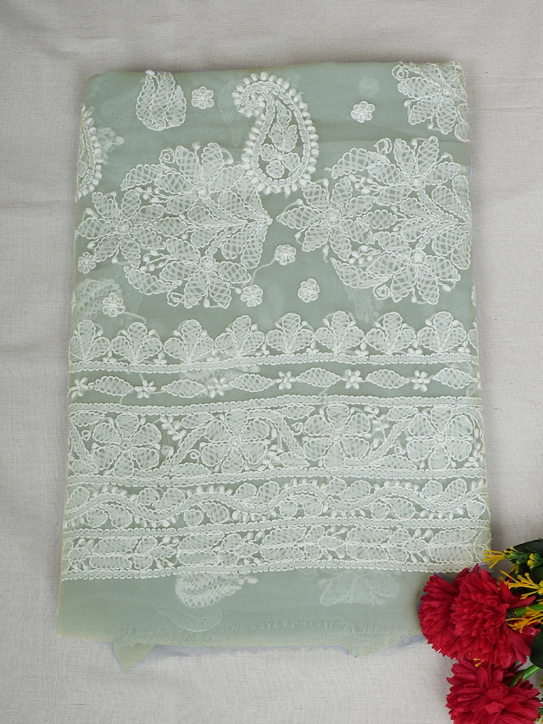 Ada Hand Embroidered Grey Georgette Lucknowi Chikankari Unstitched Kurta Piece 01A678695