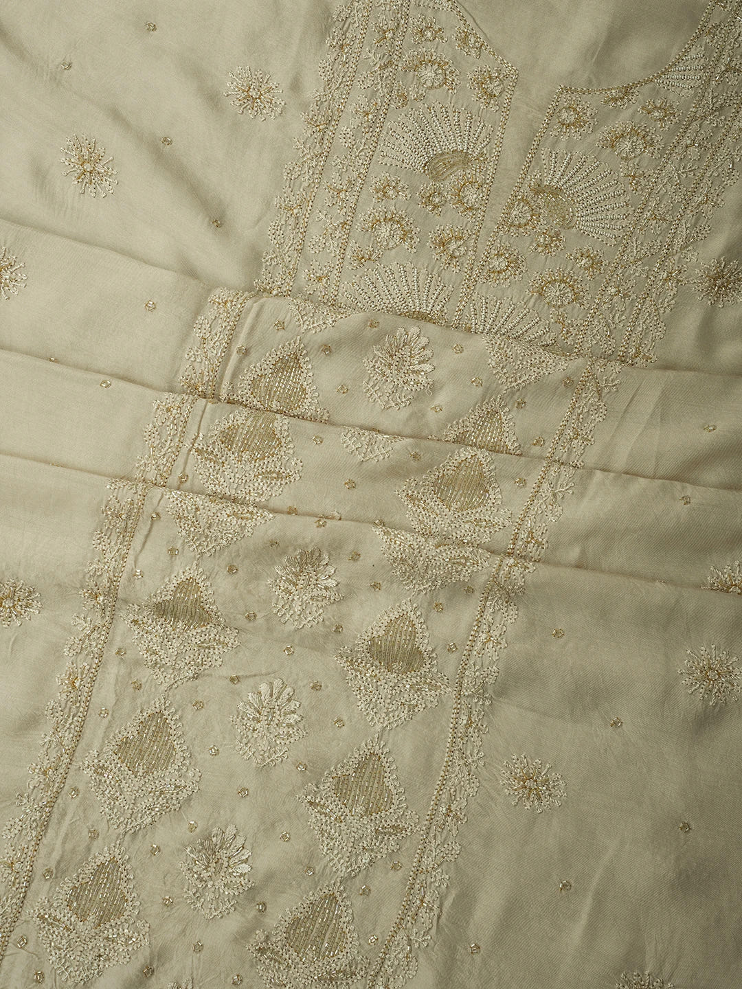 Ada Hand Embroidered Fawn Muslin Lucknowi Chikankari Unstitched Suit Piece With Cutdana Work 01A709421