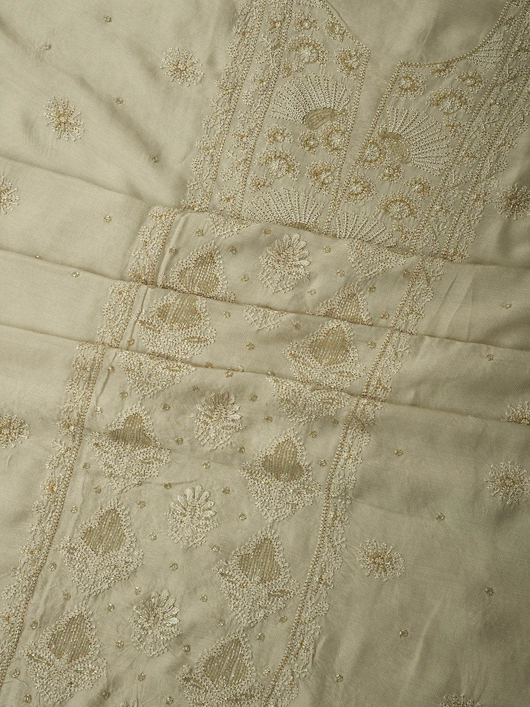 Ada Hand Embroidered Fawn Muslin Lucknowi Chikankari Unstitched Suit Piece With Cutdana Work 01A709421