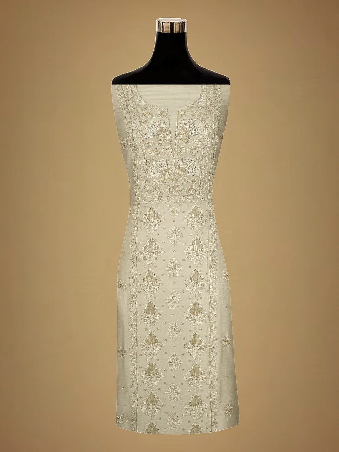 Ada Hand Embroidered Fawn Muslin Lucknowi Chikankari Unstitched Suit Piece With Cutdana Work 01A709421