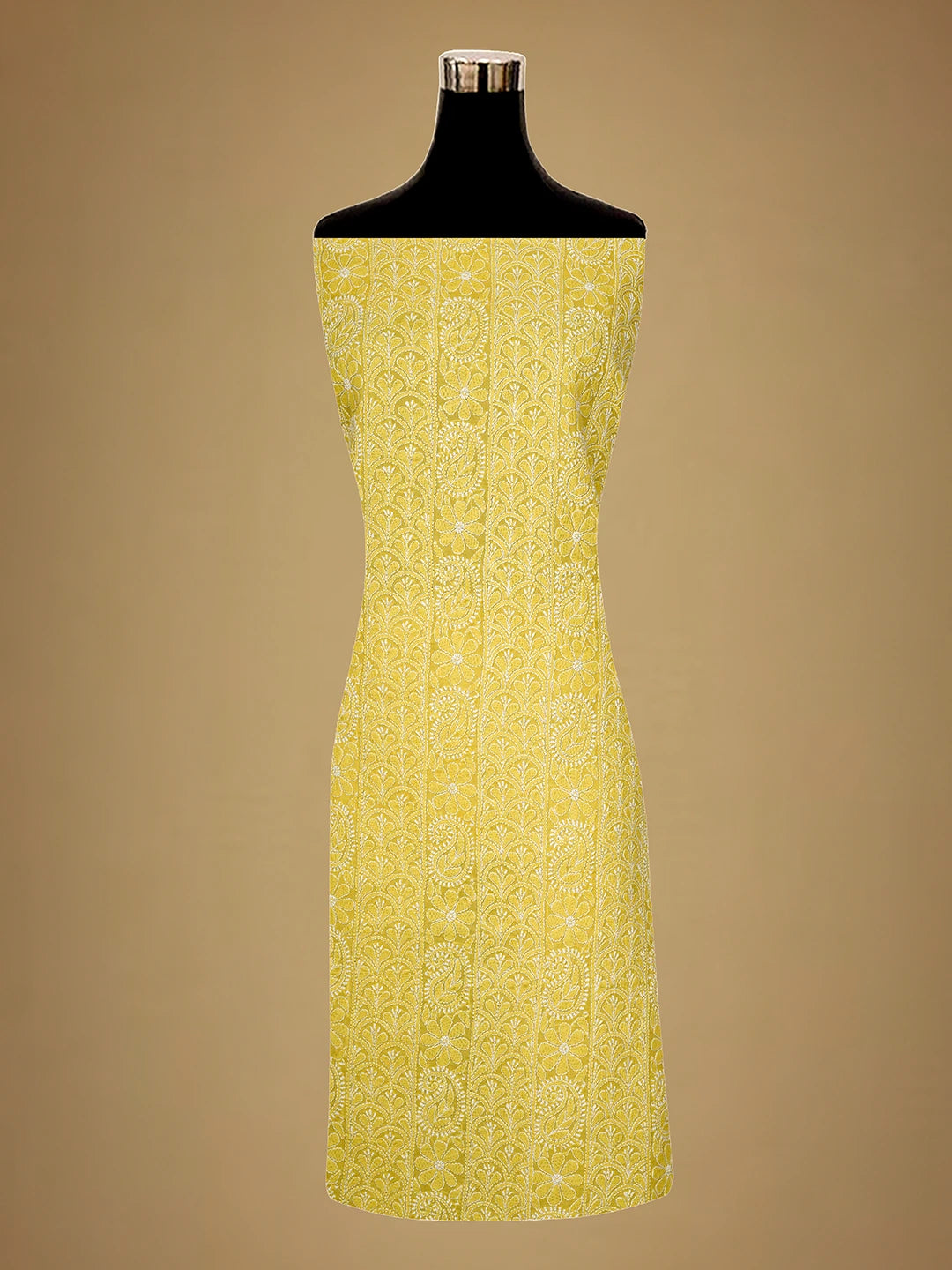 Ada Hand Embroidered Yellow Cotton Lucknowi Chikankari Unstitched Suit Piece 01A710365
