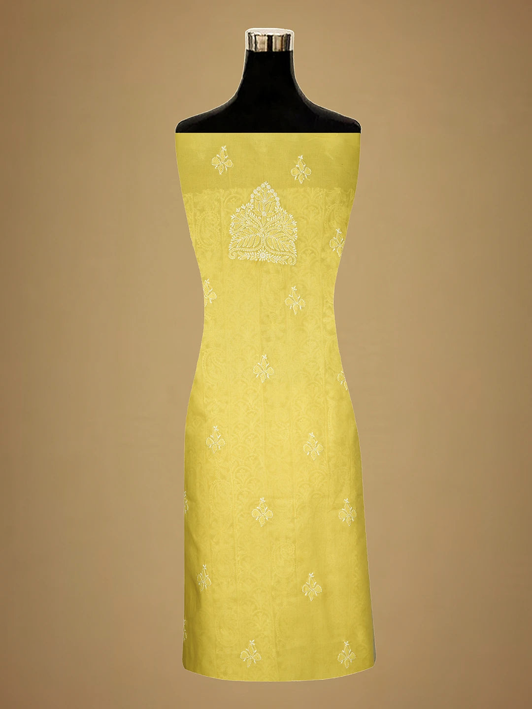 Ada Hand Embroidered Yellow Cotton Lucknowi Chikankari Unstitched Suit Piece 01A710365