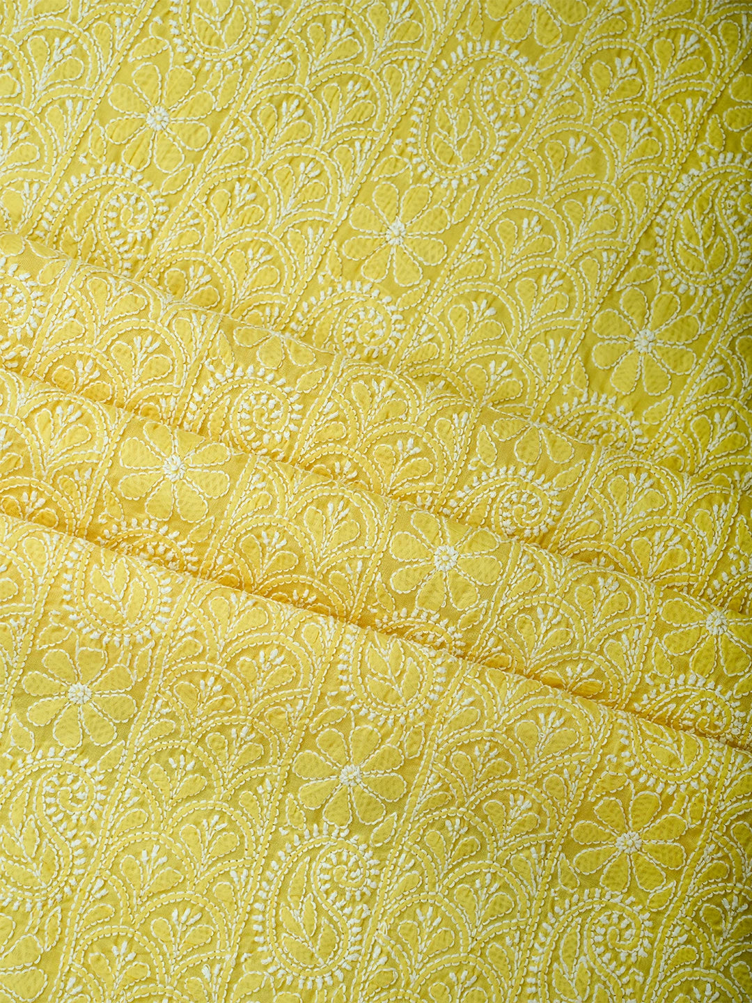 Ada Hand Embroidered Yellow Cotton Lucknowi Chikankari Unstitched Suit Piece 01A710365