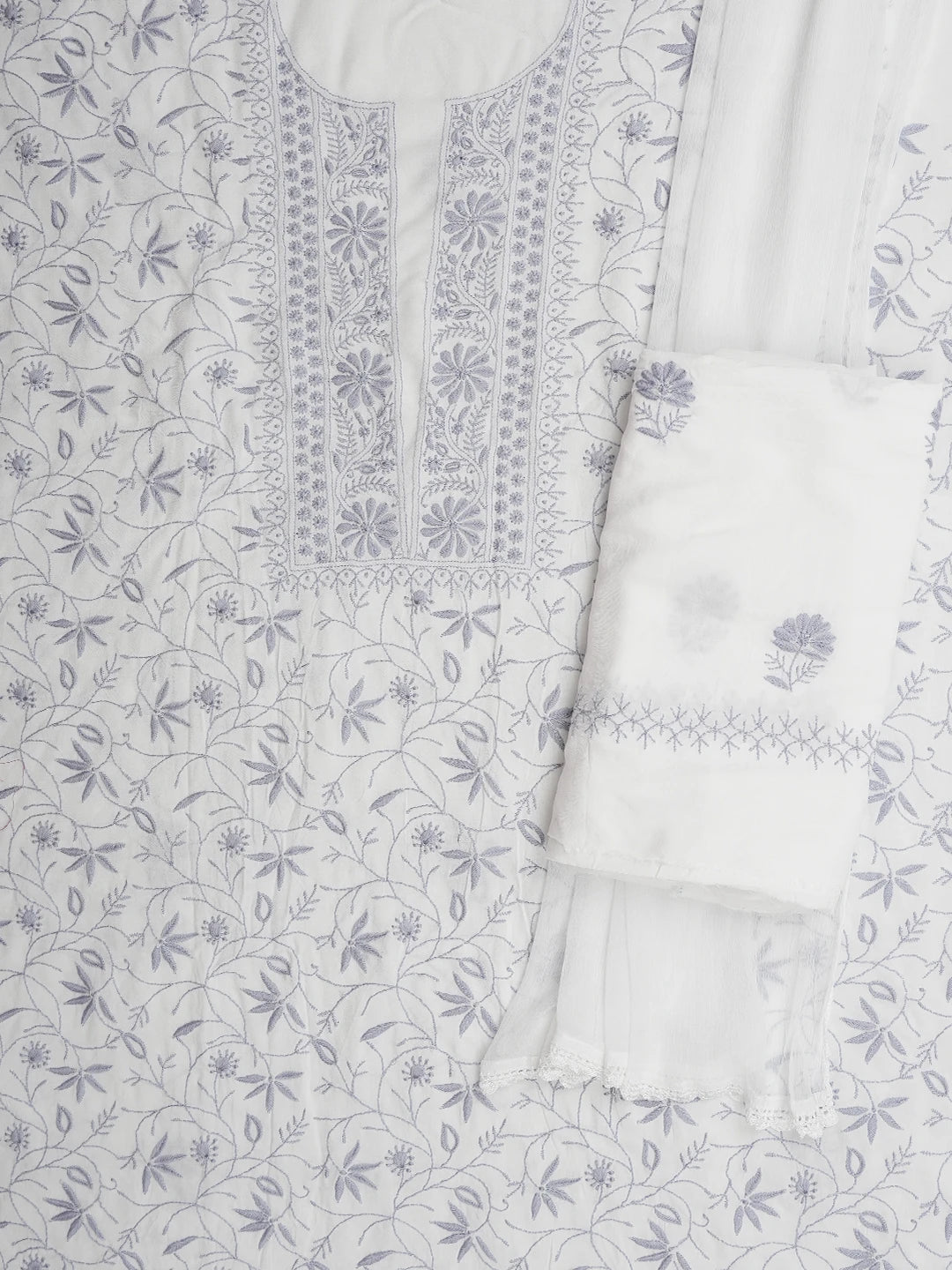 Ada Hand Embroidered White Modal Lucknowi Chikankari Unstitched Suit Piece 01A700564