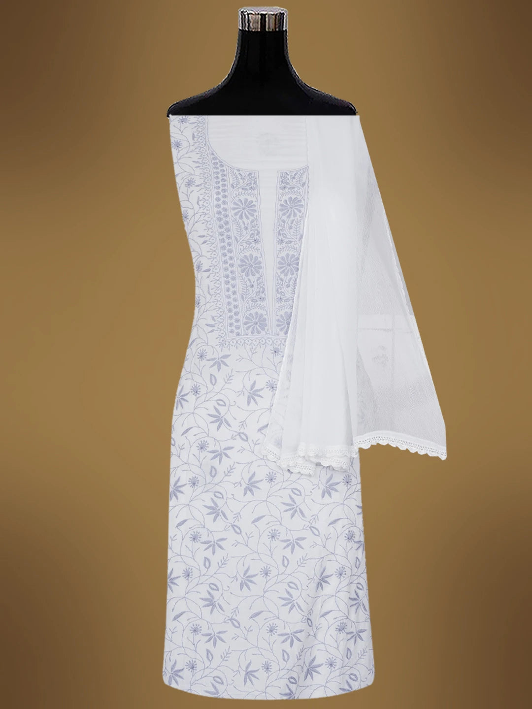 Ada Hand Embroidered White Modal Lucknowi Chikankari Unstitched Suit Piece 01A700564