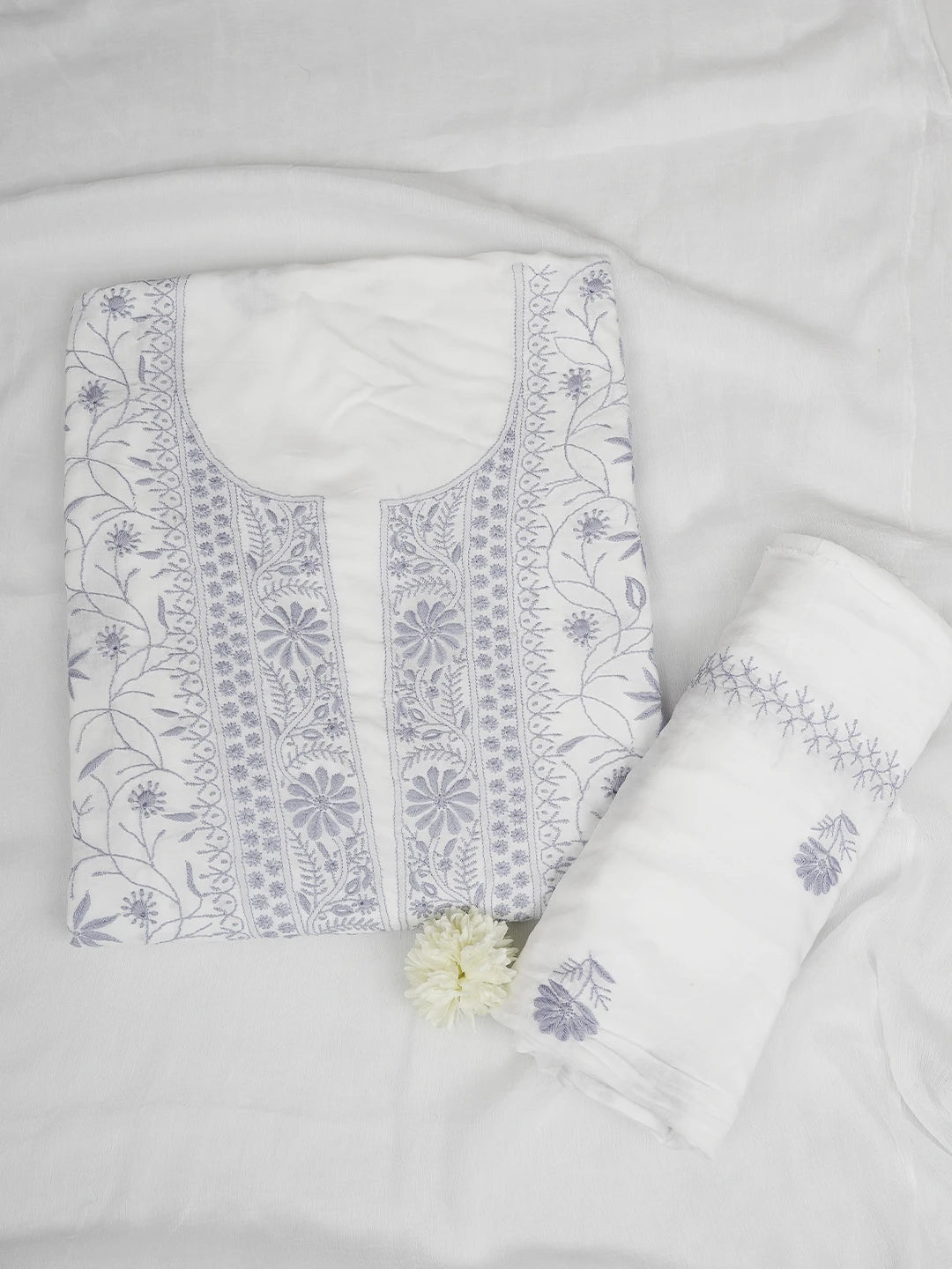 Ada Hand Embroidered White Modal Lucknowi Chikankari Unstitched Suit Piece 01A700564