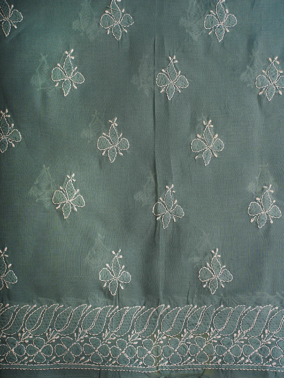 Ada Hand Embroidered Grey Cotton Lucknowi Chikankari Unstitched Suit Piece 01A710376