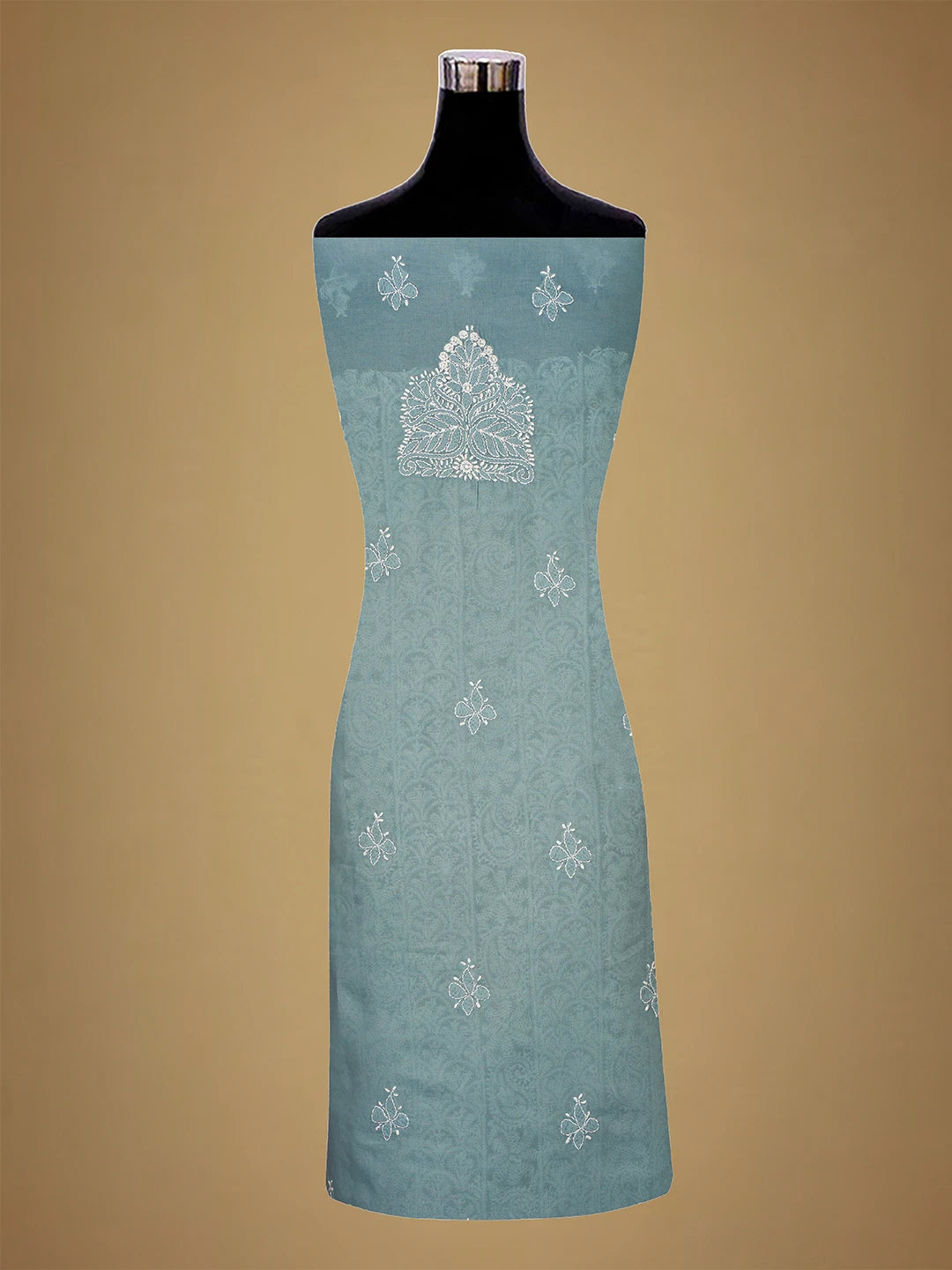 Ada Hand Embroidered Grey Cotton Lucknowi Chikankari Unstitched Suit Piece 01A710376