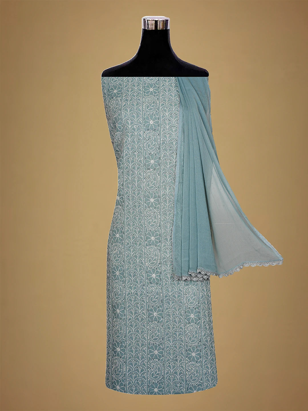 Ada Hand Embroidered Grey Cotton Lucknowi Chikankari Unstitched Suit Piece 01A710376