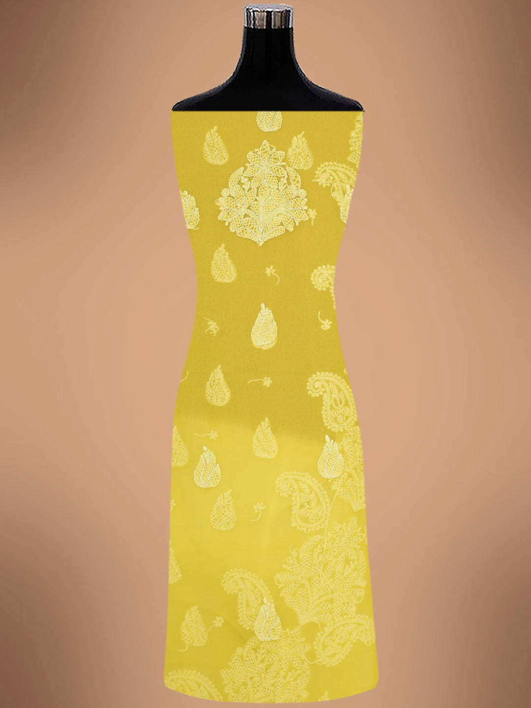 Ada Hand Embroidered Yellow Georgette Lucknowi Chikankari Unstitched Kurta Piece 01A678656
