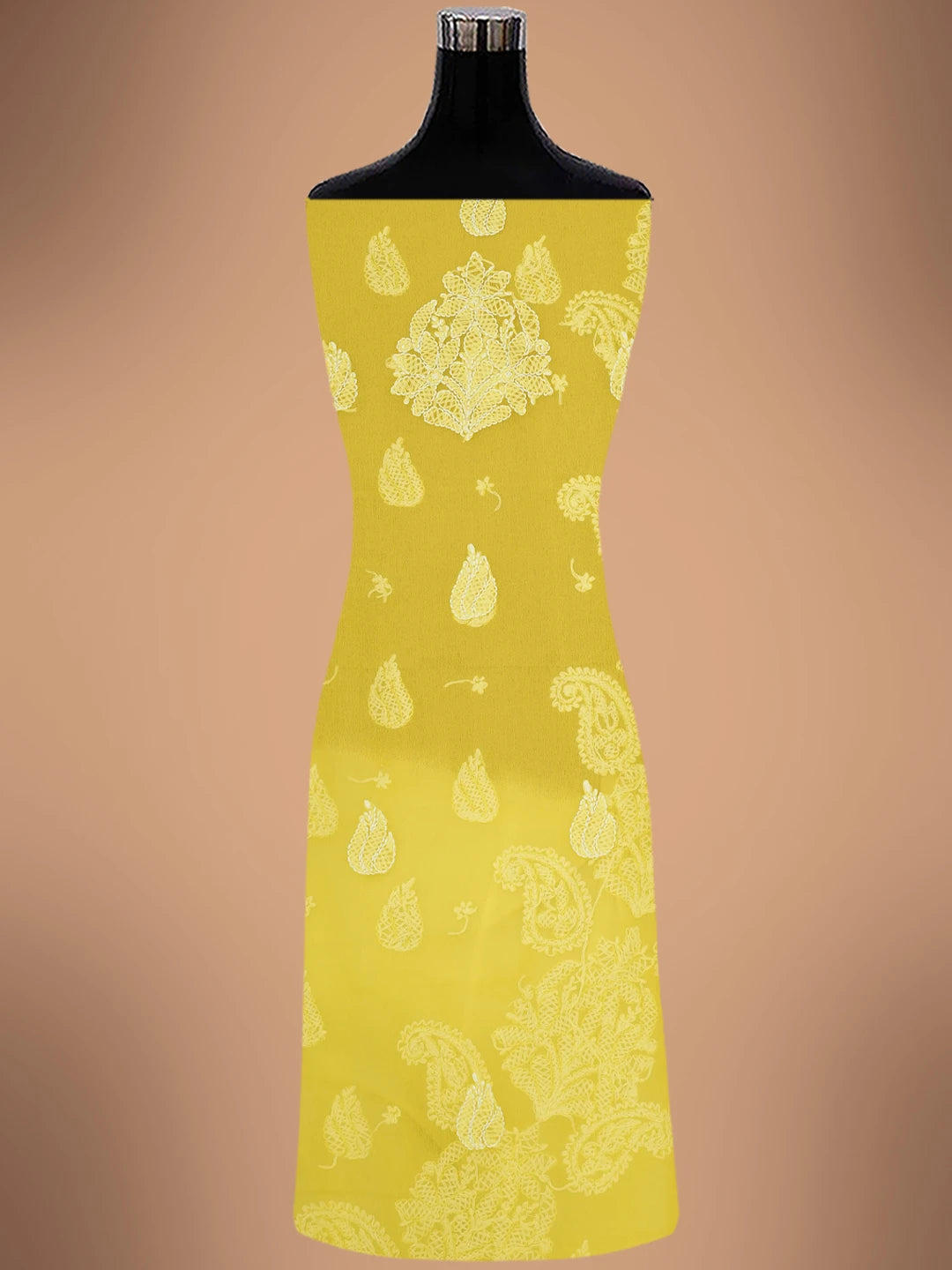 Ada Hand Embroidered Yellow Georgette Lucknowi Chikankari Unstitched Kurta Piece 01A678656