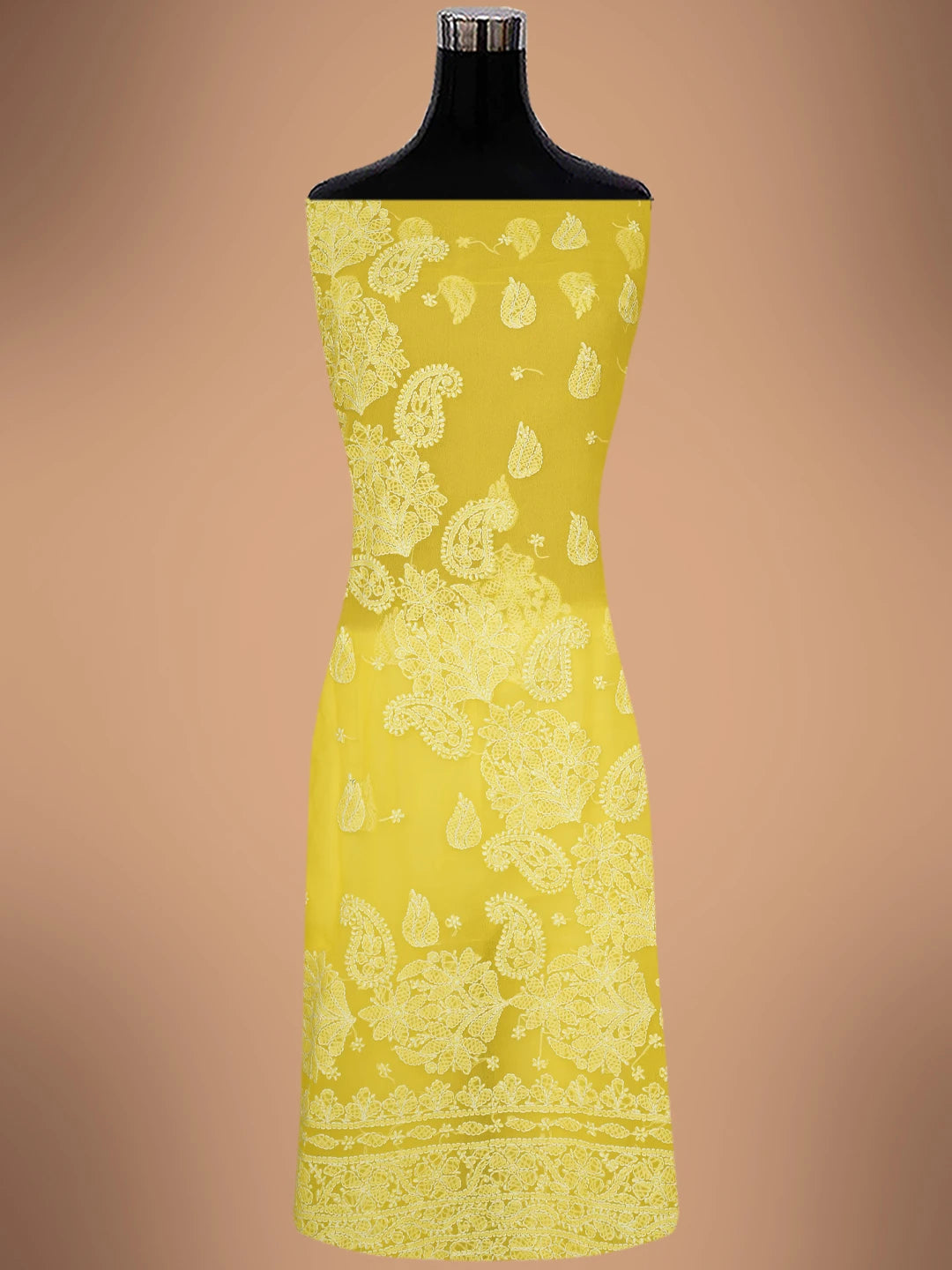 Ada Hand Embroidered Yellow Georgette Lucknowi Chikankari Unstitched Kurta Piece 01A678656