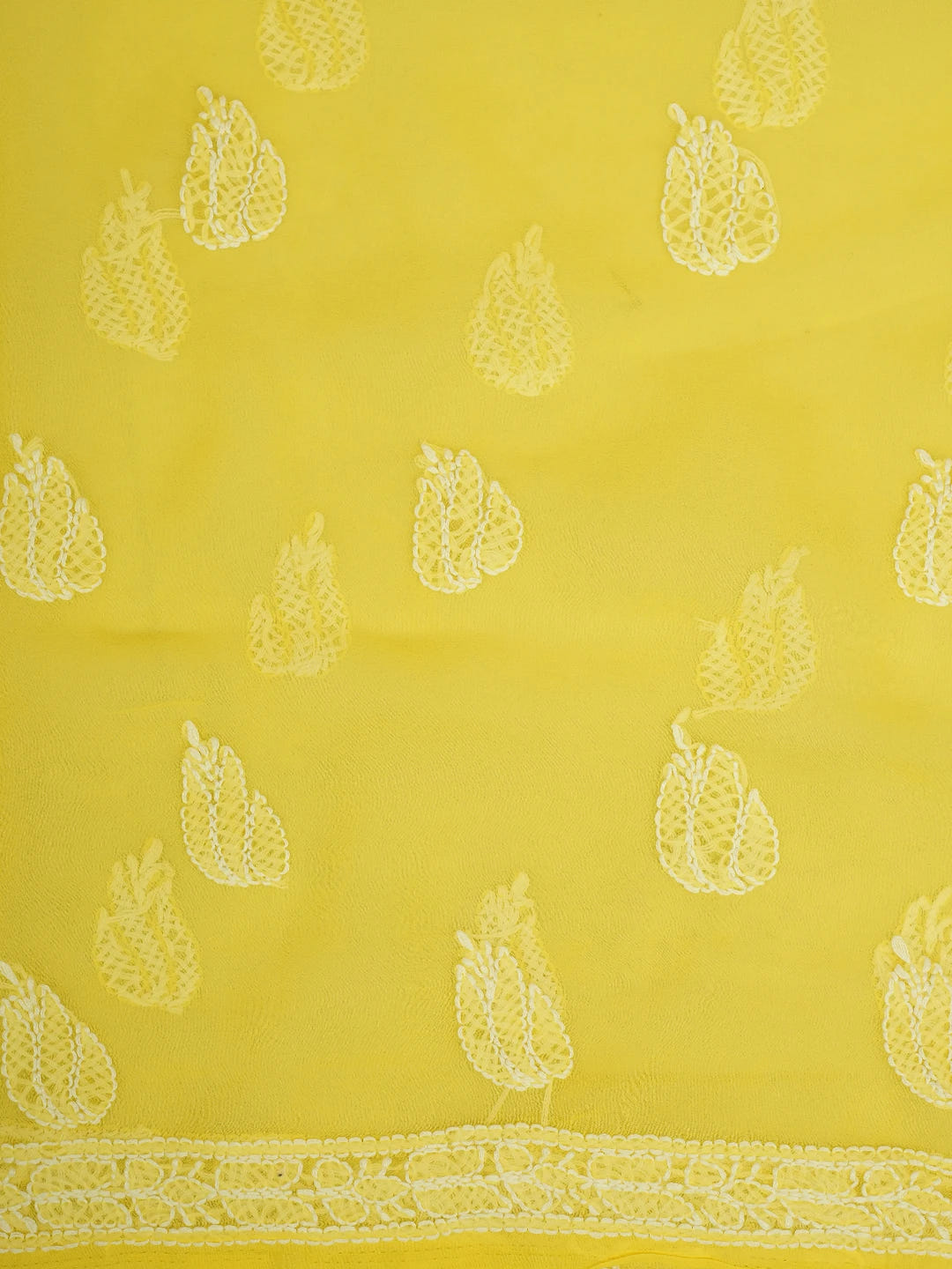 Ada Hand Embroidered Yellow Georgette Lucknowi Chikankari Unstitched Kurta Piece 01A678656