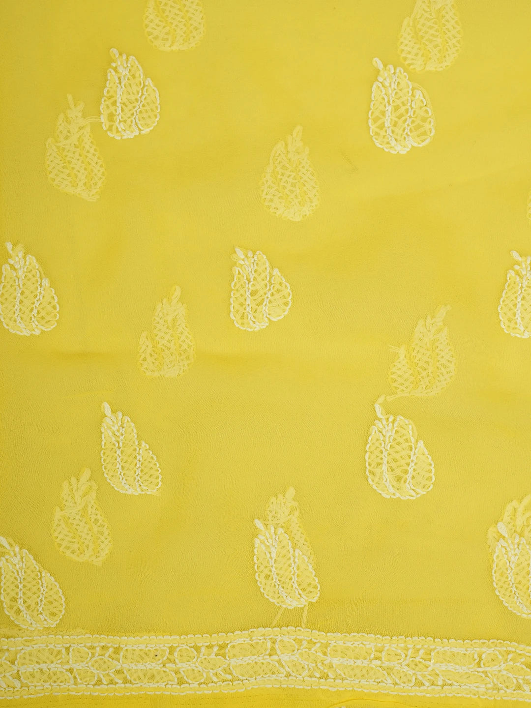 Ada Hand Embroidered Yellow Georgette Lucknowi Chikankari Unstitched Kurta Piece 01A678656