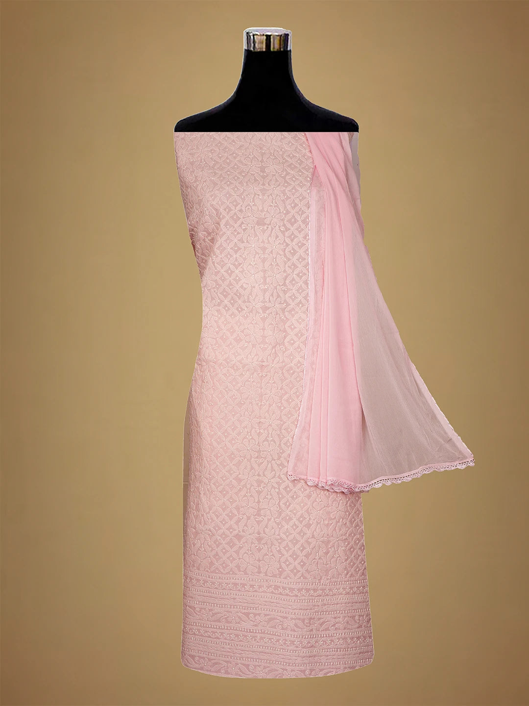 Ada Hand Embroidered Pink Cotton Lucknowi Chikankari Unstitched Suit Piece 01A710368