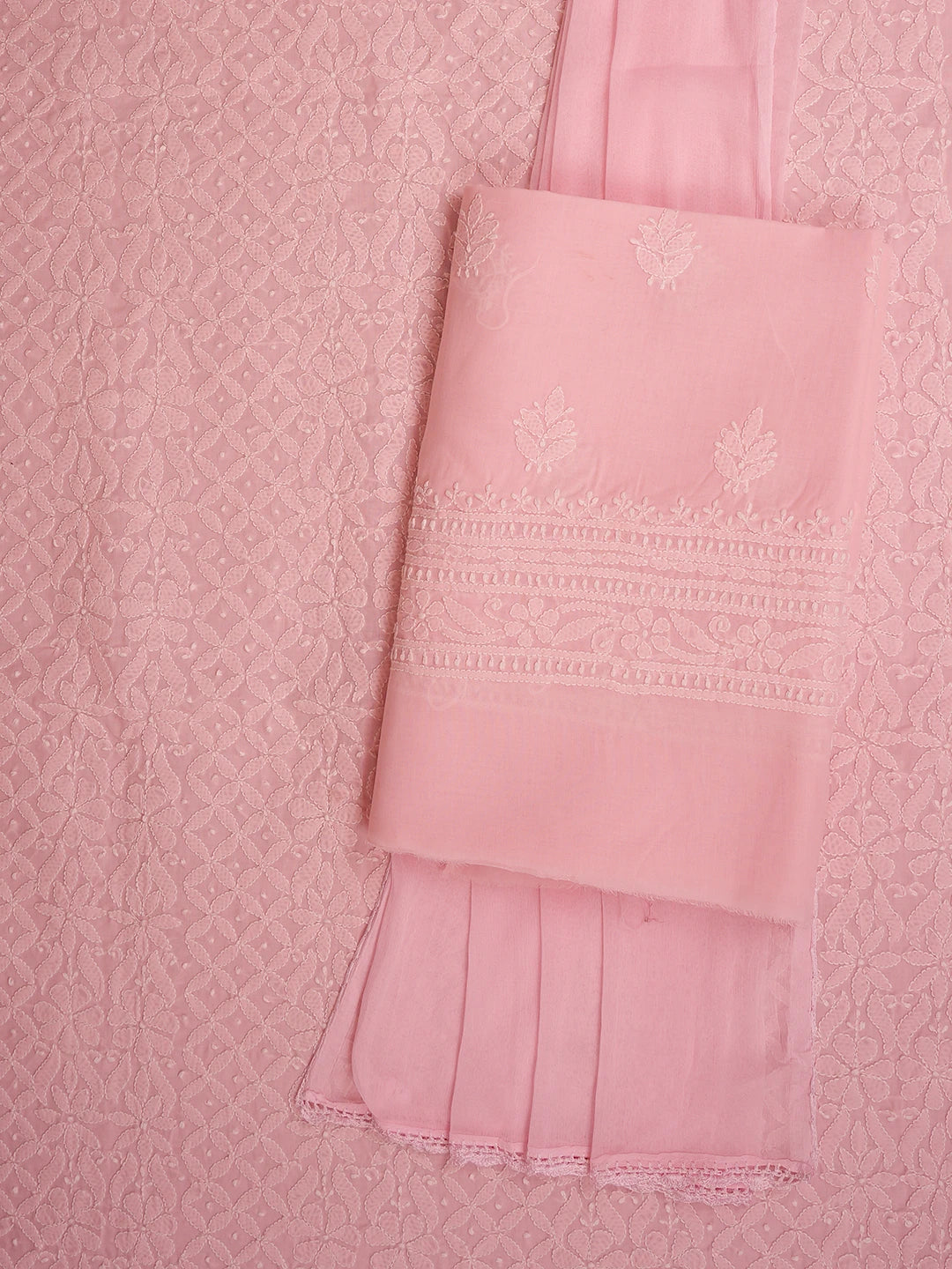 Ada Hand Embroidered Pink Cotton Lucknowi Chikankari Unstitched Suit Piece 01A710368