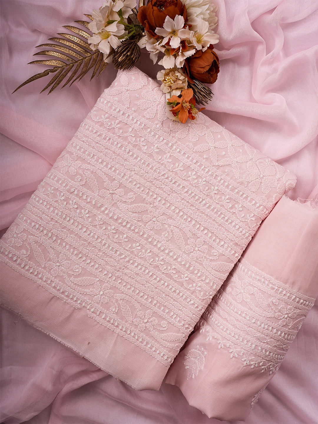Ada Hand Embroidered Pink Cotton Lucknowi Chikankari Unstitched Suit Piece 01A710368