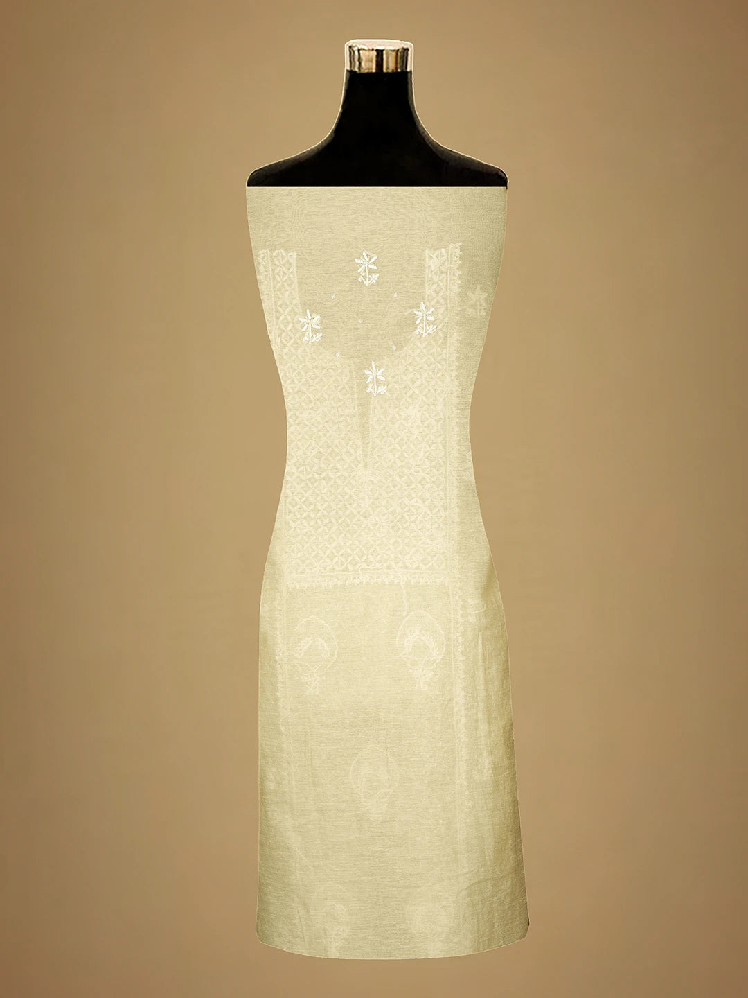 Ada Hand Embroidered Fawn Chanderi Lucknowi Chikankari Unstitched Suit Piece With Cutdana Work 01A709323