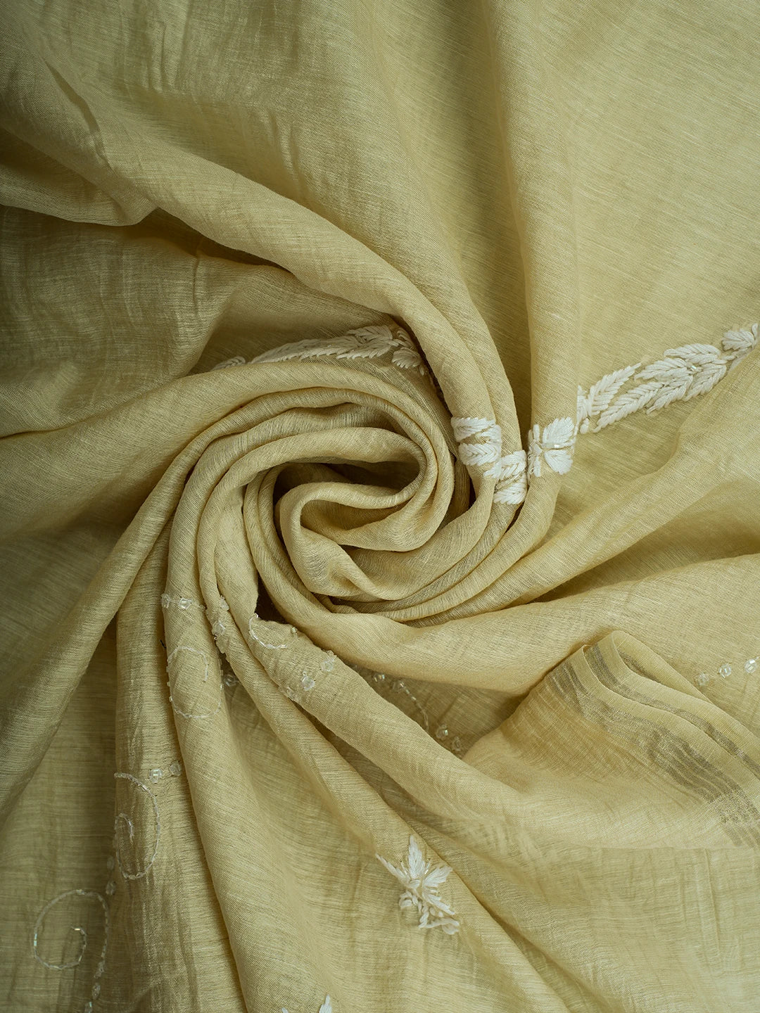 Ada Hand Embroidered Fawn Chanderi Lucknowi Chikankari Unstitched Suit Piece With Cutdana Work 01A709323