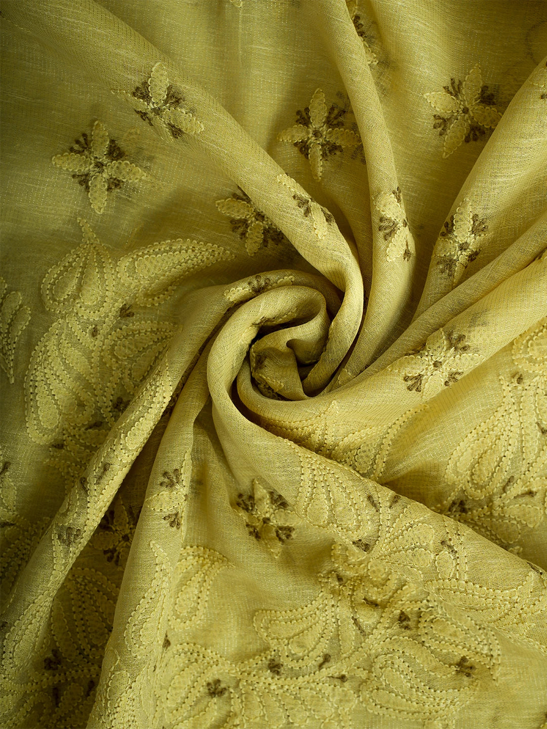 Ada Hand Embroidered Citron Yellow Chanderi Lucknowi Chikankari Unstitched Kurta Dupatta Set 01A711026