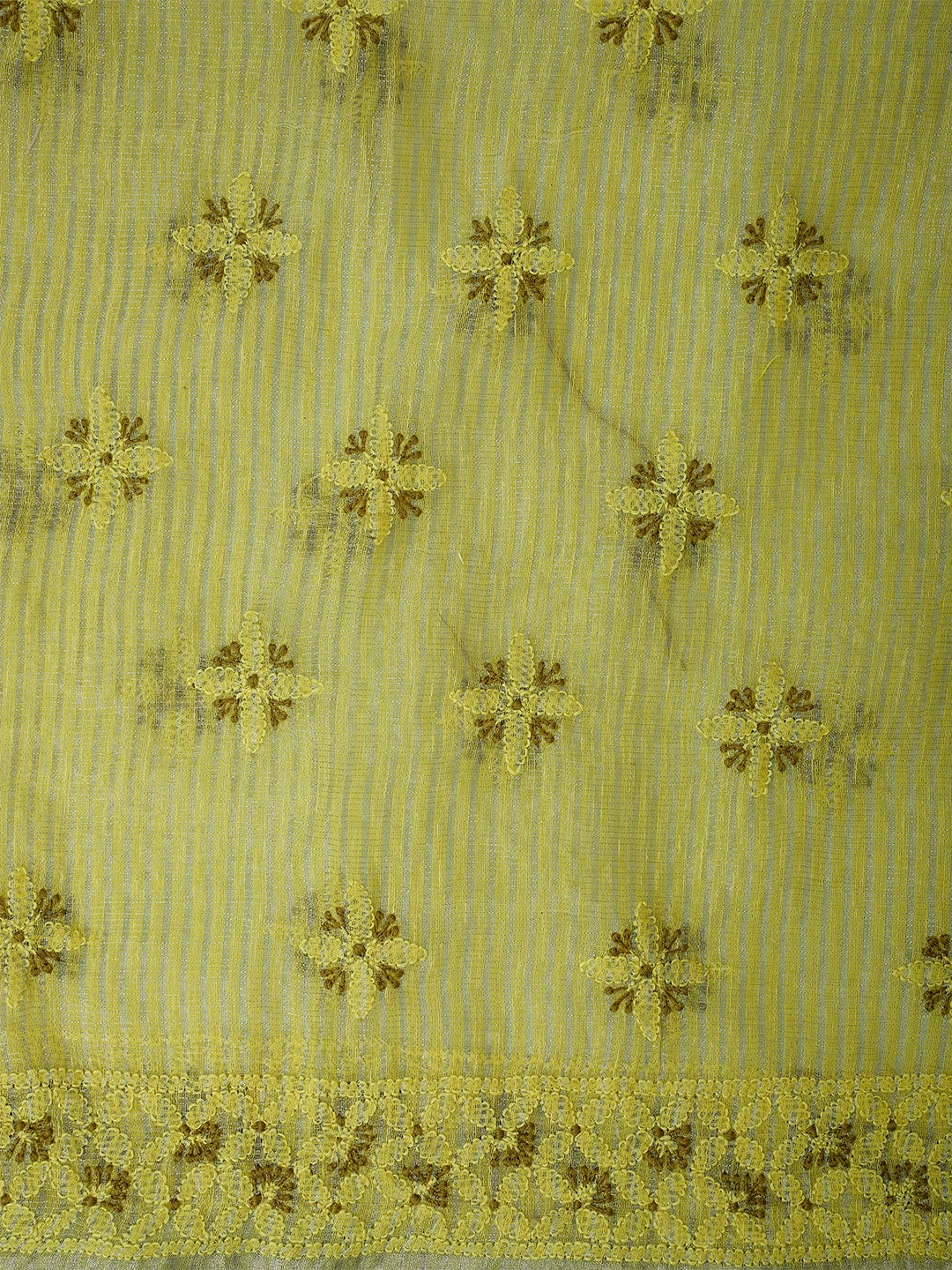 Ada Hand Embroidered Citron Yellow Chanderi Lucknowi Chikankari Unstitched Kurta Dupatta Set 01A711026