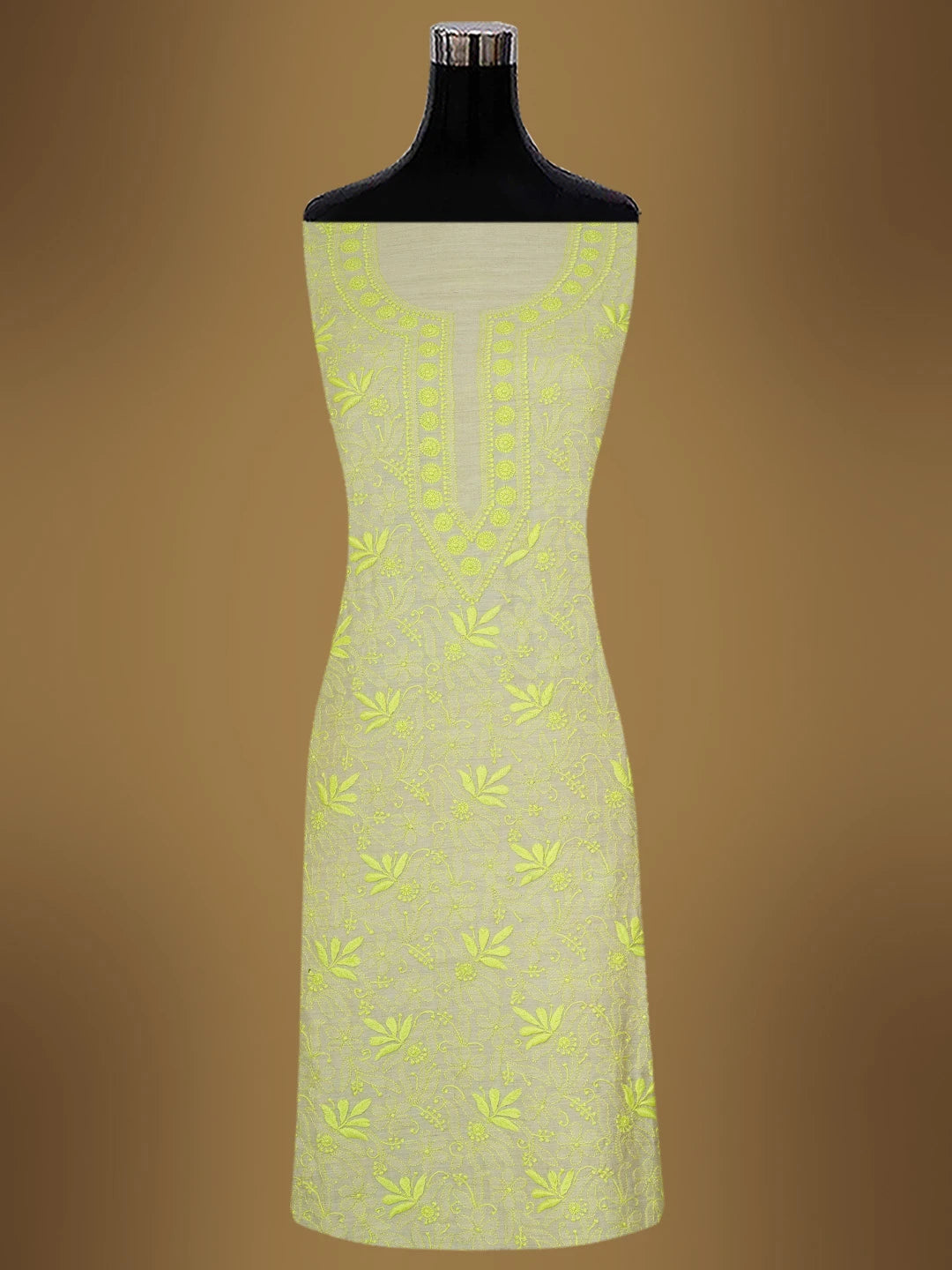 Ada Hand Embroidered Fawn Silk Lucknowi Chikankari Unstitched Suit Piece With Sequins Work 01A705176