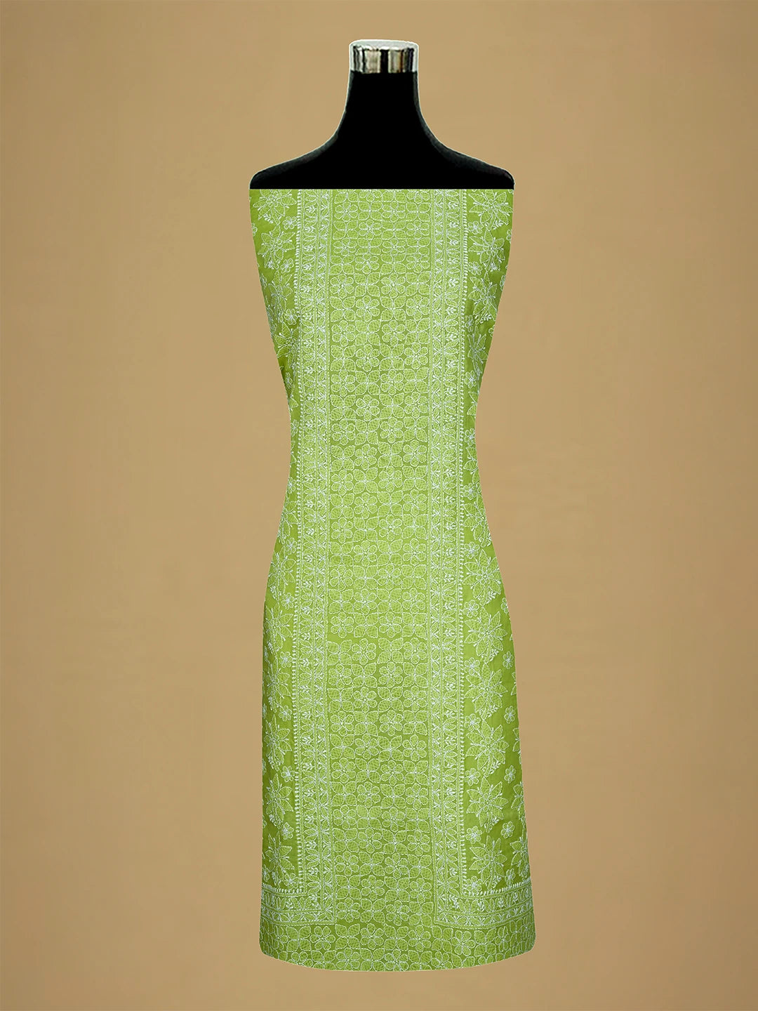 Ada Hand Embroidered Green Cotton Lucknowi Chikankari Unstitched Suit Piece 01A710374