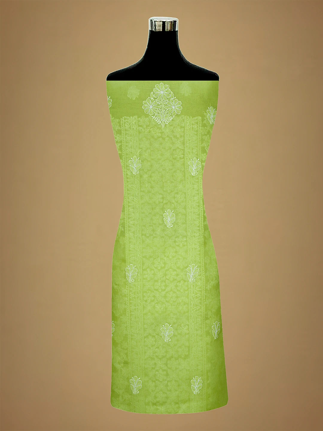 Ada Hand Embroidered Green Cotton Lucknowi Chikankari Unstitched Suit Piece 01A710374