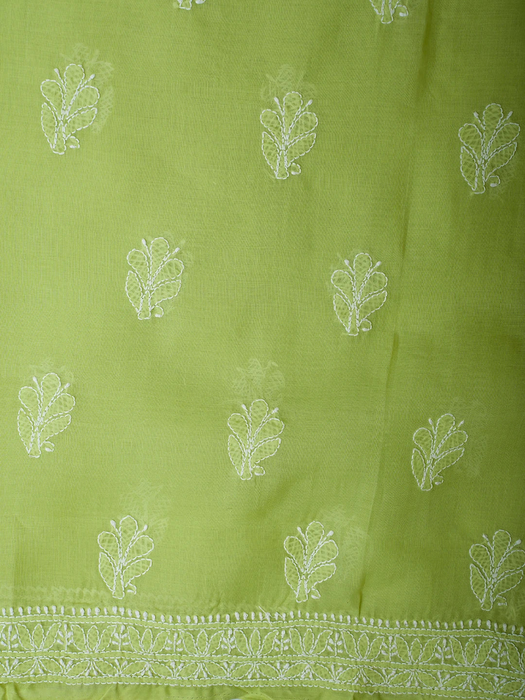 Ada Hand Embroidered Green Cotton Lucknowi Chikankari Unstitched Suit Piece 01A710374
