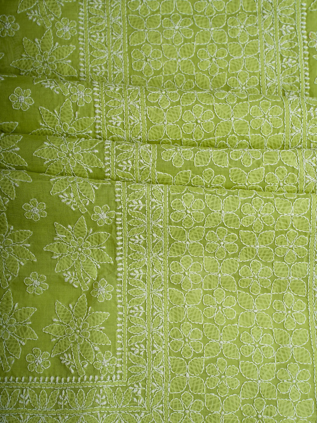 Ada Hand Embroidered Green Cotton Lucknowi Chikankari Unstitched Suit Piece 01A710374