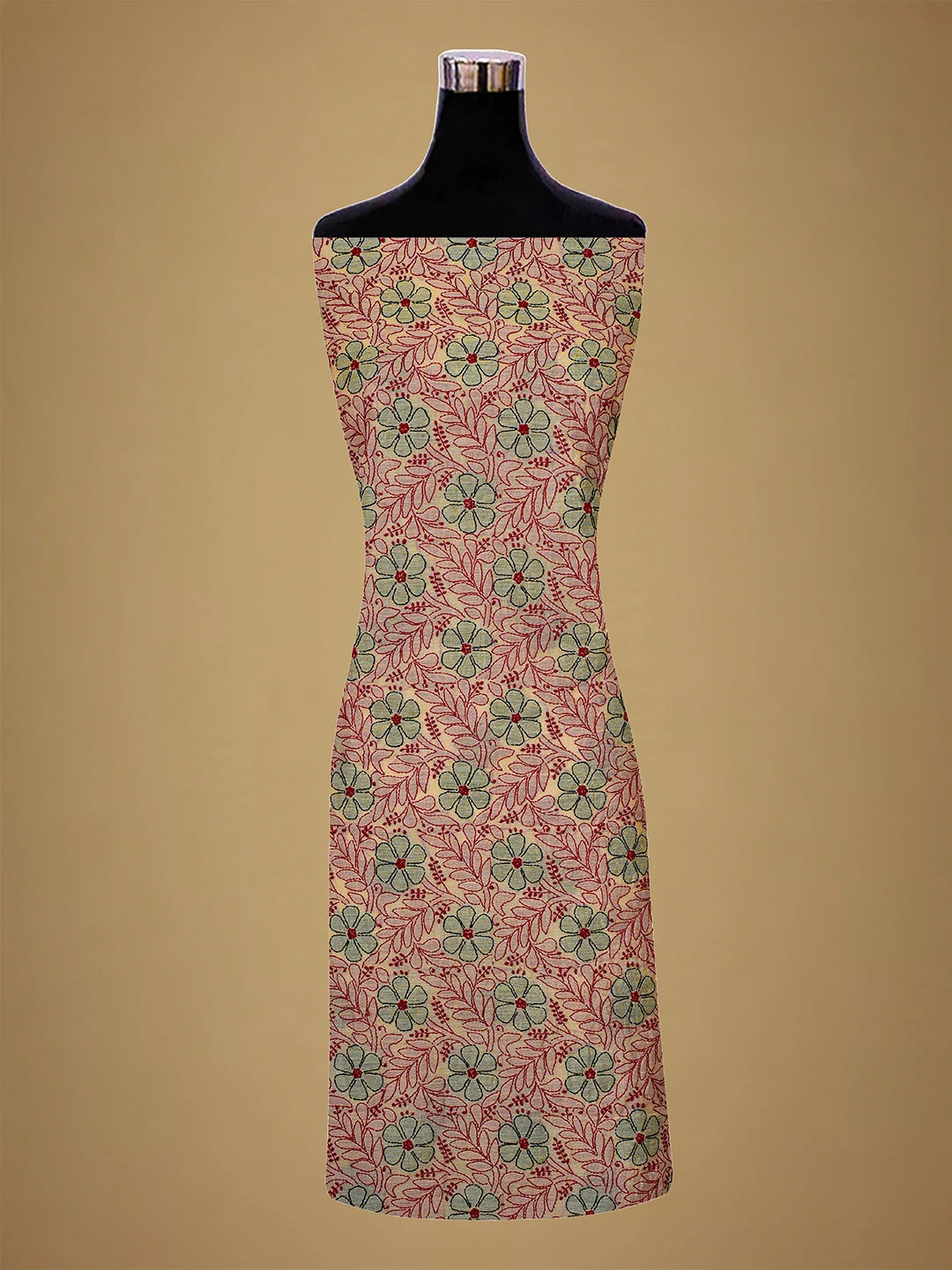 Ada Hand Embroidered Fawn Chanderi Lucknowi Chikankari Unstitched Kurta Dupatta Set 01A710977