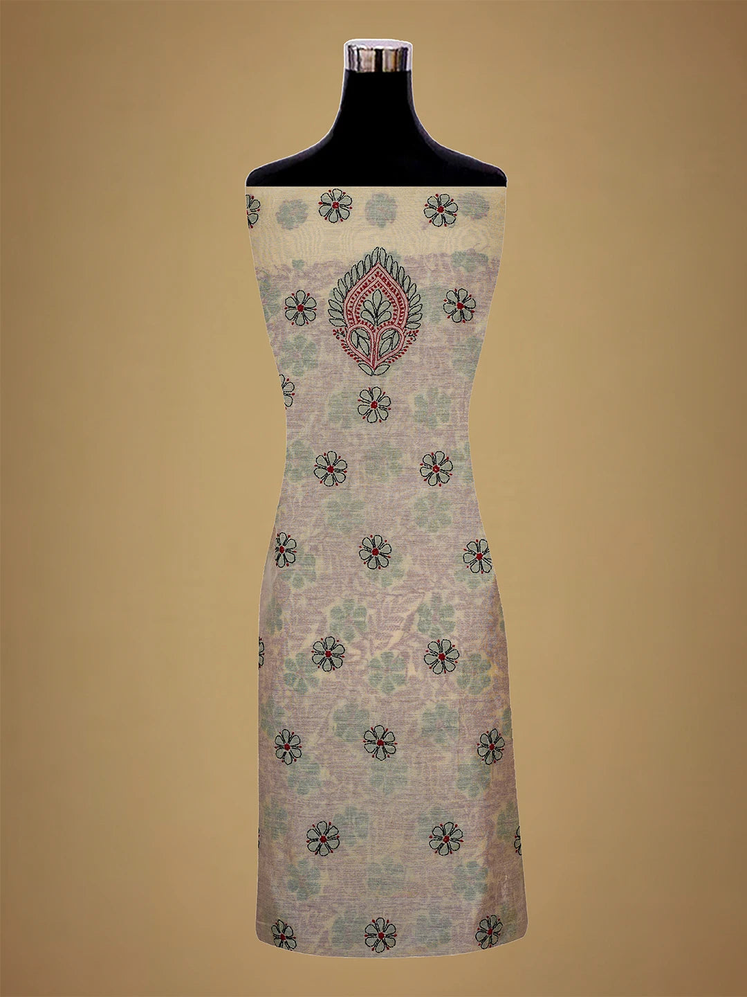 Ada Hand Embroidered Fawn Chanderi Lucknowi Chikankari Unstitched Kurta Dupatta Set 01A710977
