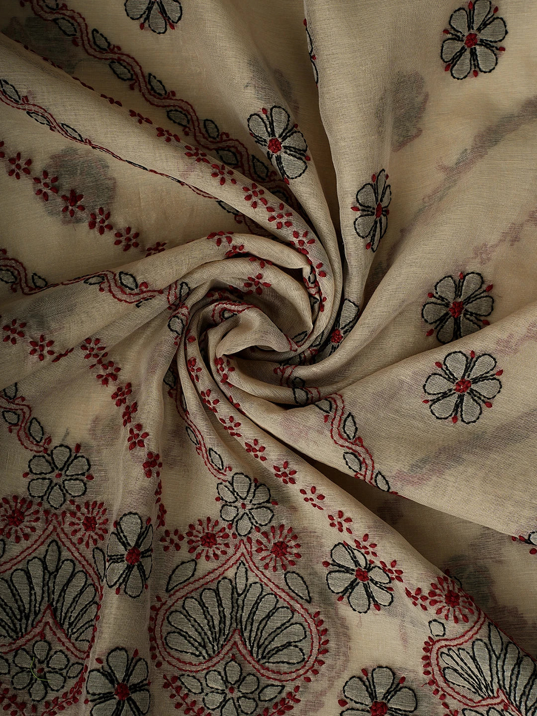 Ada Hand Embroidered Fawn Chanderi Lucknowi Chikankari Unstitched Kurta Dupatta Set 01A710977