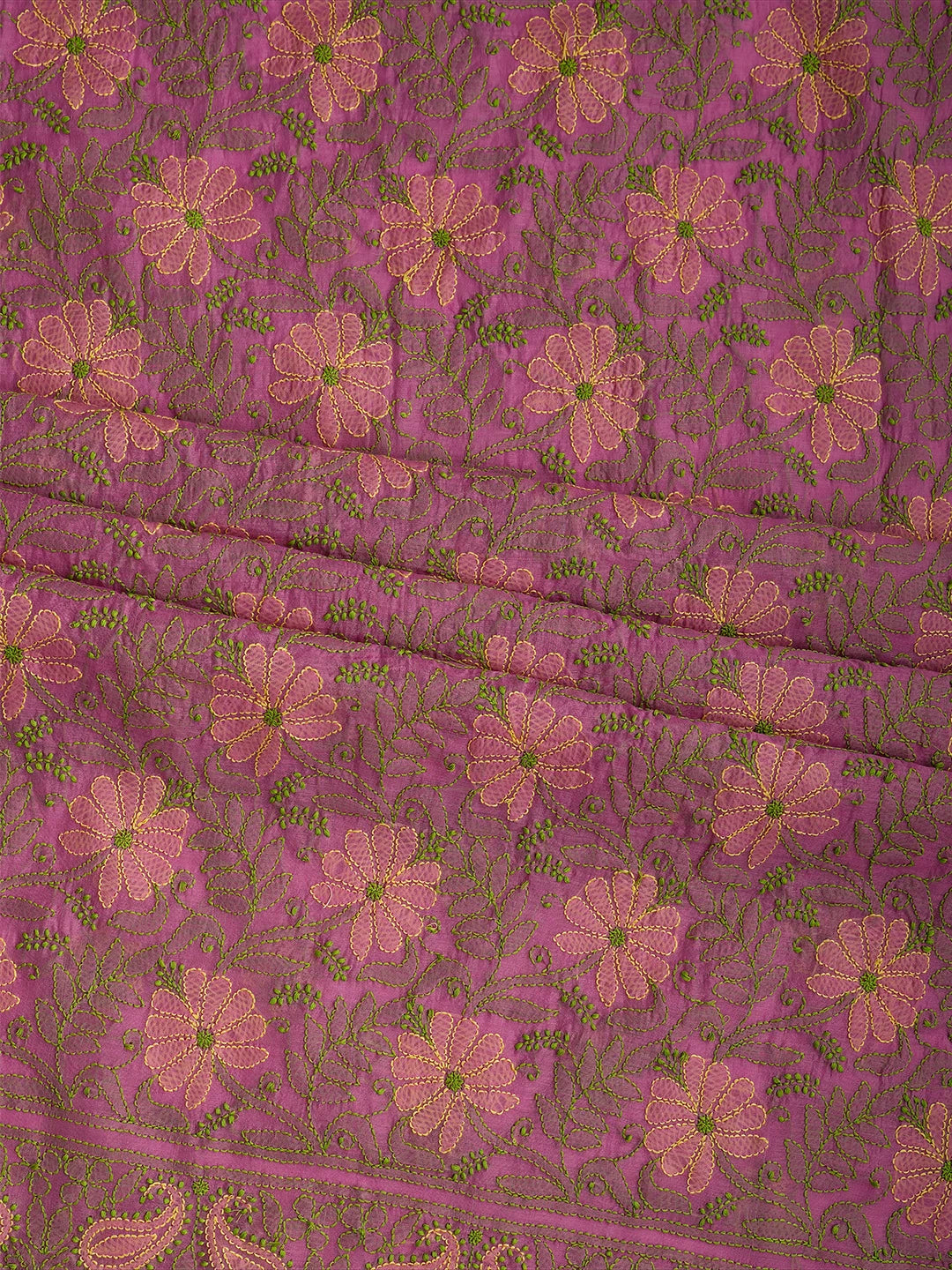 Ada Hand Embroidered Pink Chanderi Lucknowi Chikankari Unstitched Kurta Dupatta Set 01A710984