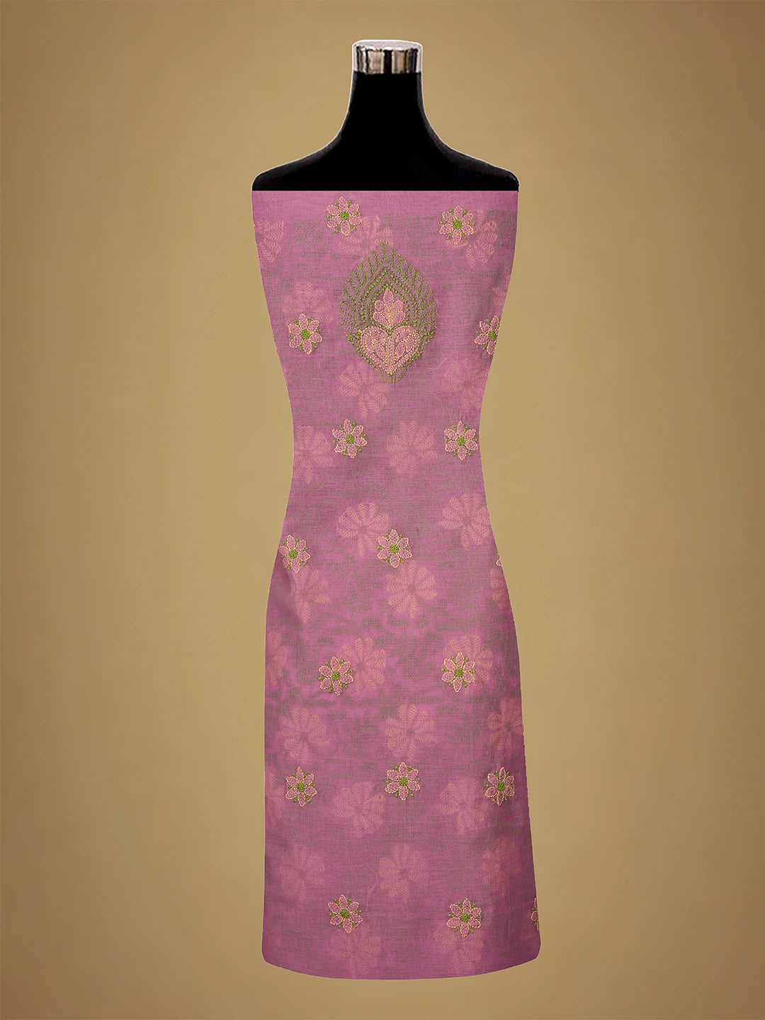 Ada Hand Embroidered Pink Chanderi Lucknowi Chikankari Unstitched Kurta Dupatta Set 01A710984
