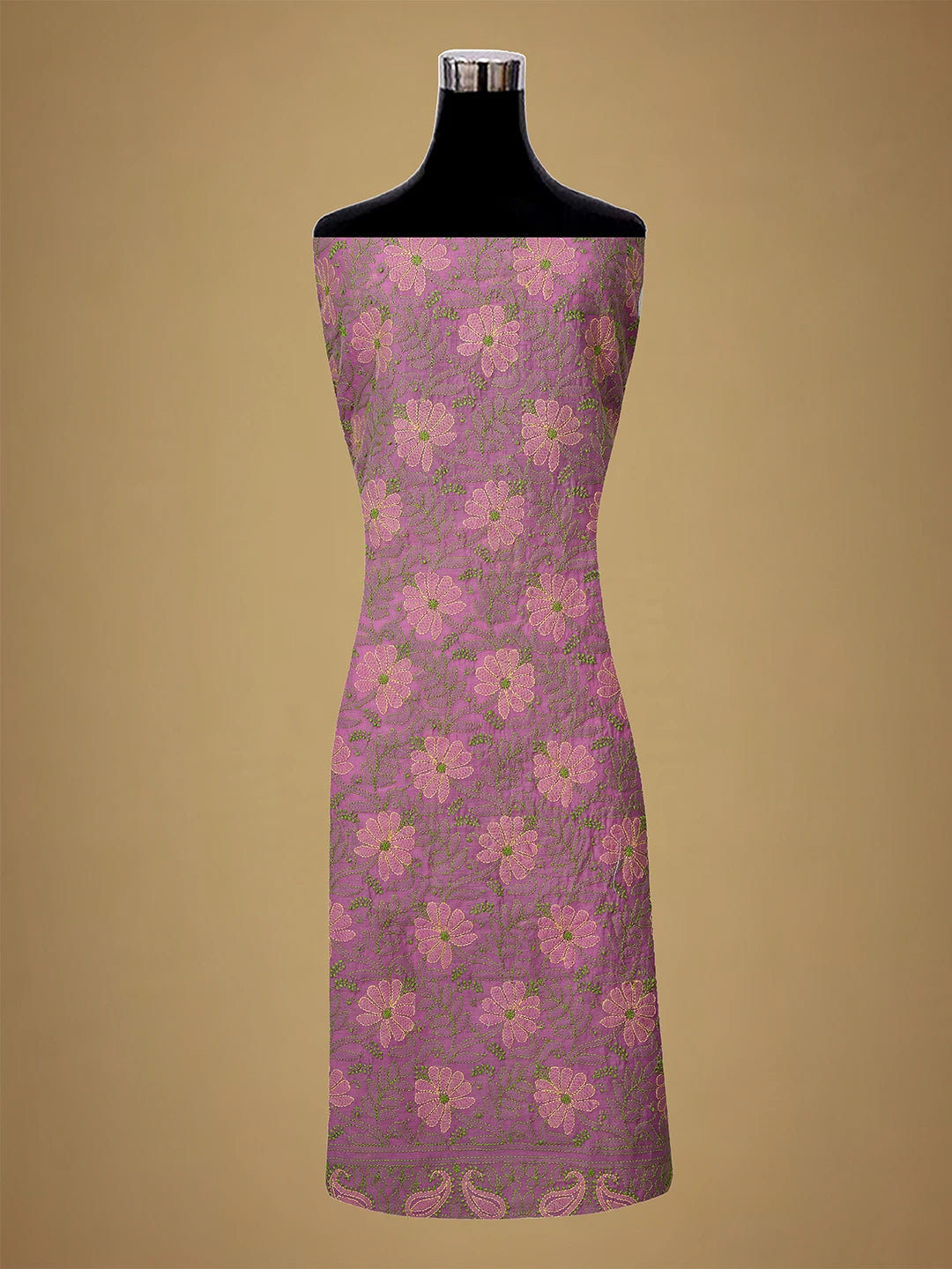 Ada Hand Embroidered Pink Chanderi Lucknowi Chikankari Unstitched Kurta Dupatta Set 01A710984