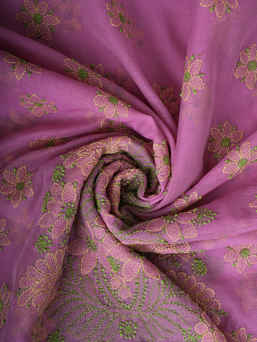 Ada Hand Embroidered Pink Chanderi Lucknowi Chikankari Unstitched Kurta Dupatta Set 01A710984