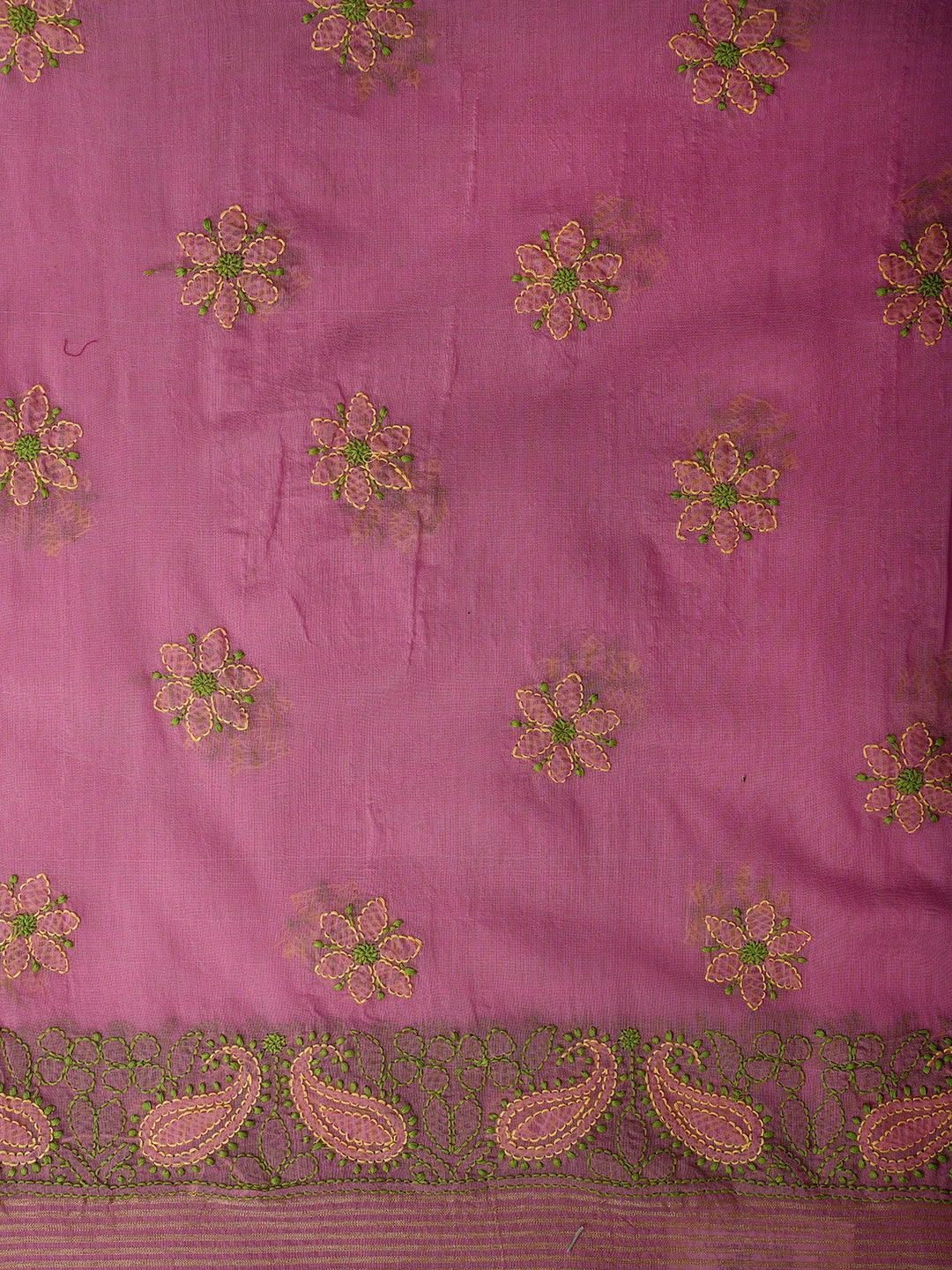 Ada Hand Embroidered Pink Chanderi Lucknowi Chikankari Unstitched Kurta Dupatta Set 01A710984