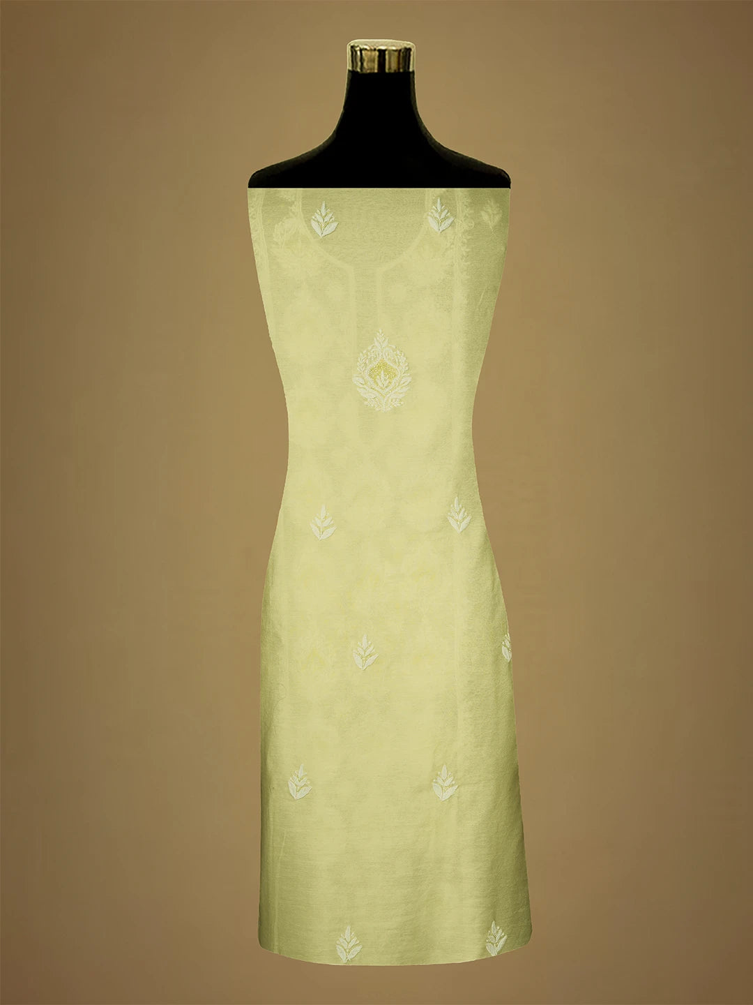 Ada Hand Embroidered Lemon Maslin Lucknowi Chikankari Unstitched Suit Piece With Cutdana Work 01A709431