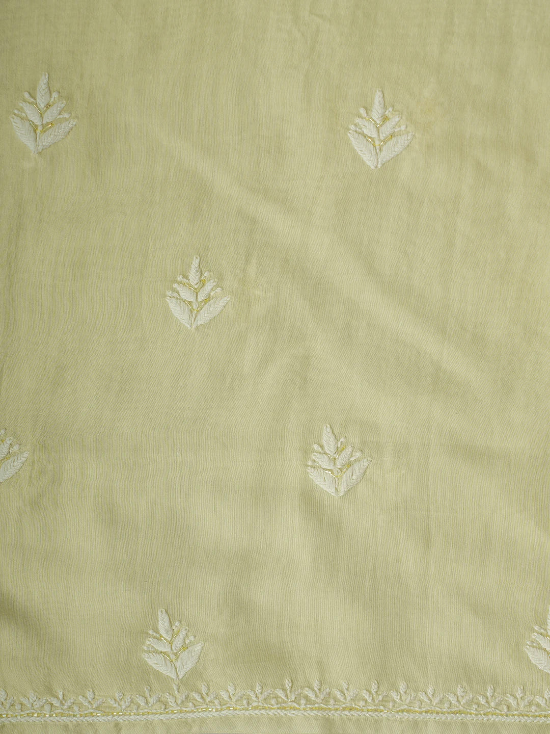 Ada Hand Embroidered Lemon Maslin Lucknowi Chikankari Unstitched Suit Piece With Cutdana Work 01A709431