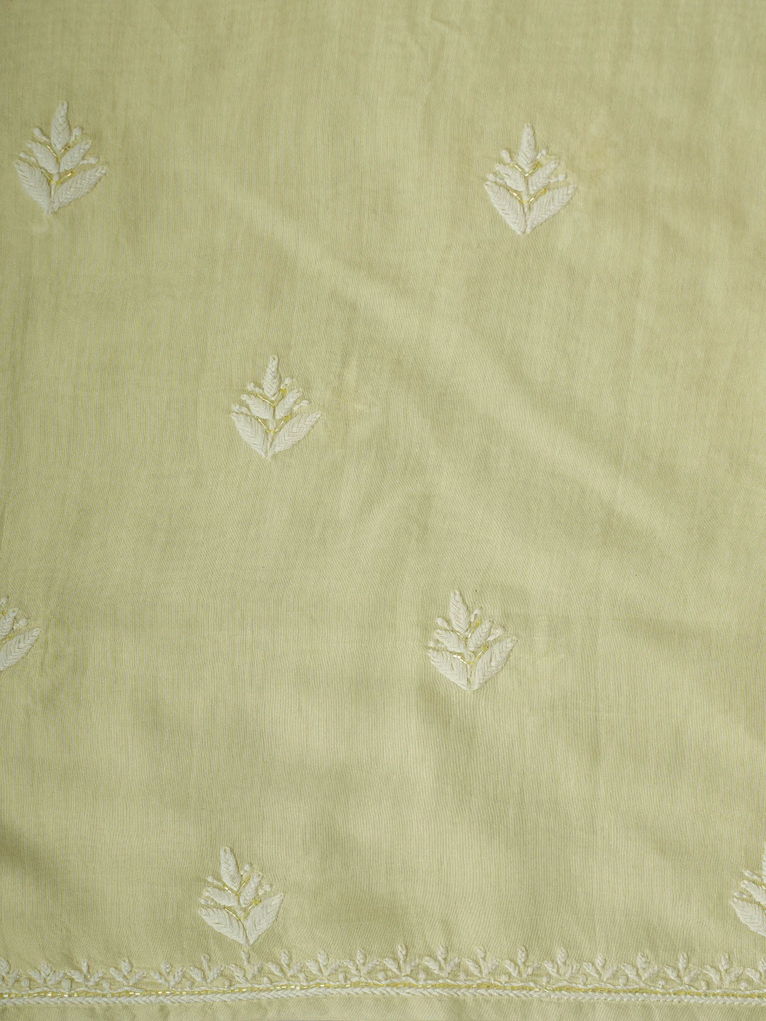 Ada Hand Embroidered Lemon Maslin Lucknowi Chikankari Unstitched Suit Piece With Cutdana Work 01A709431