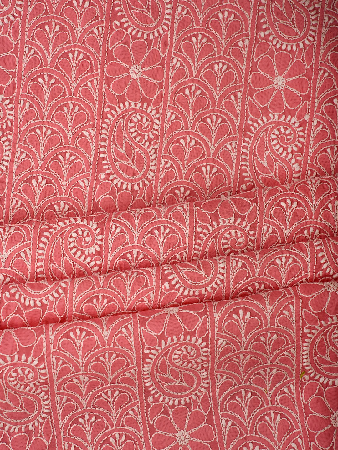 Ada Hand Embroidered Carrot Pink Cotton Lucknowi Chikankari Unstitched Suit Piece 01A710371