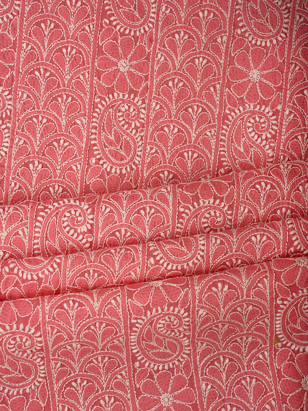 Ada Hand Embroidered Carrot Pink Cotton Lucknowi Chikankari Unstitched Suit Piece 01A710371