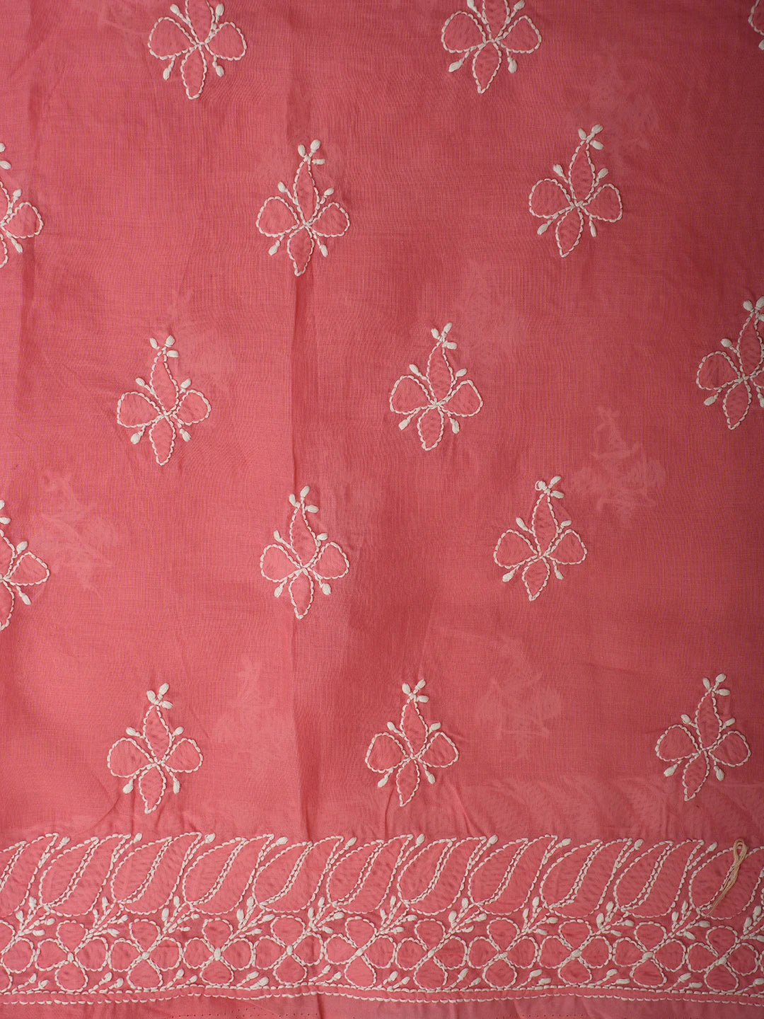 Ada Hand Embroidered Carrot Pink Cotton Lucknowi Chikankari Unstitched Suit Piece 01A710371