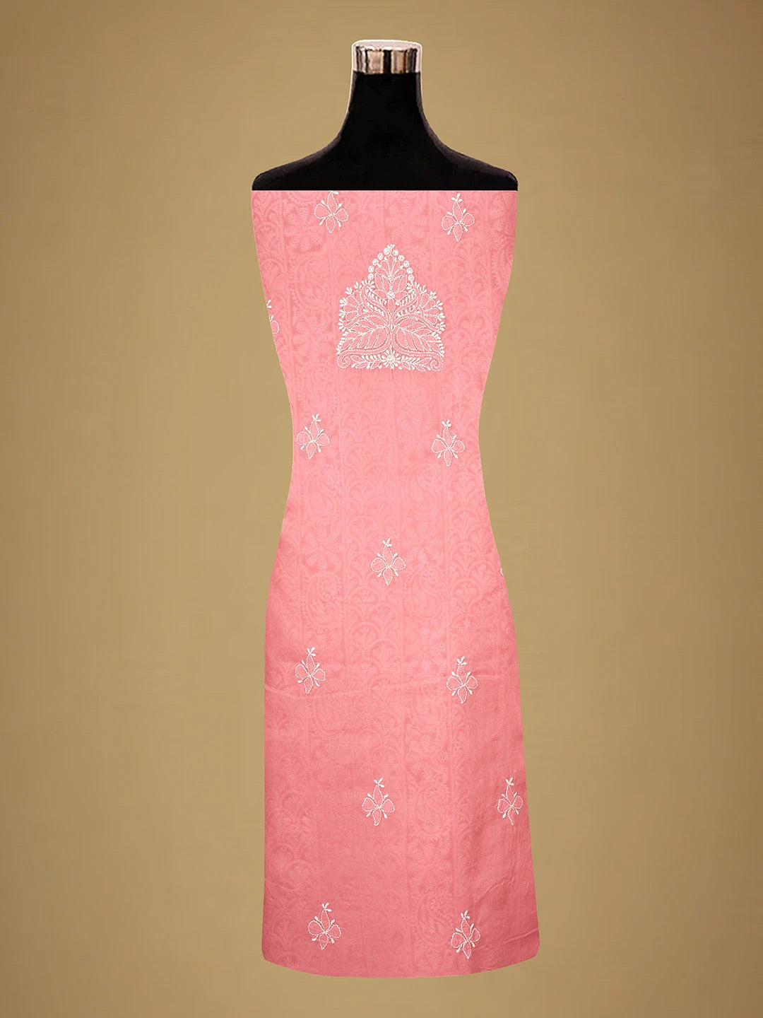 Ada Hand Embroidered Carrot Pink Cotton Lucknowi Chikankari Unstitched Suit Piece 01A710371