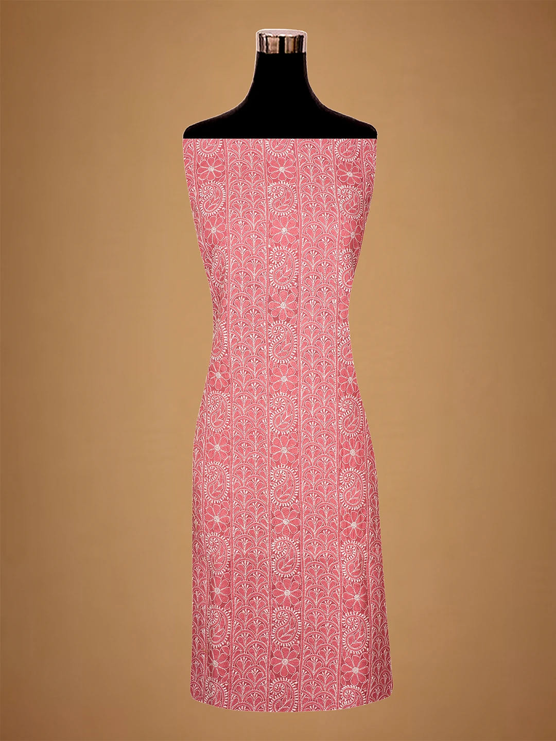 Ada Hand Embroidered Carrot Pink Cotton Lucknowi Chikankari Unstitched Suit Piece 01A710371