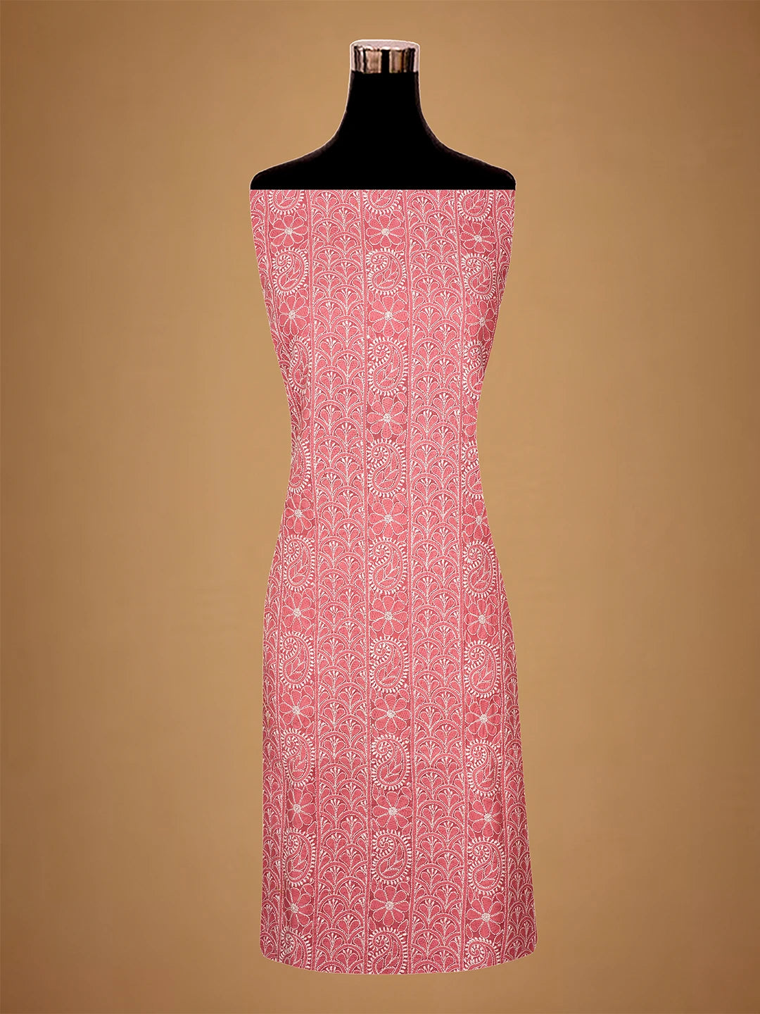 Ada Hand Embroidered Carrot Pink Cotton Lucknowi Chikankari Unstitched Suit Piece 01A710371
